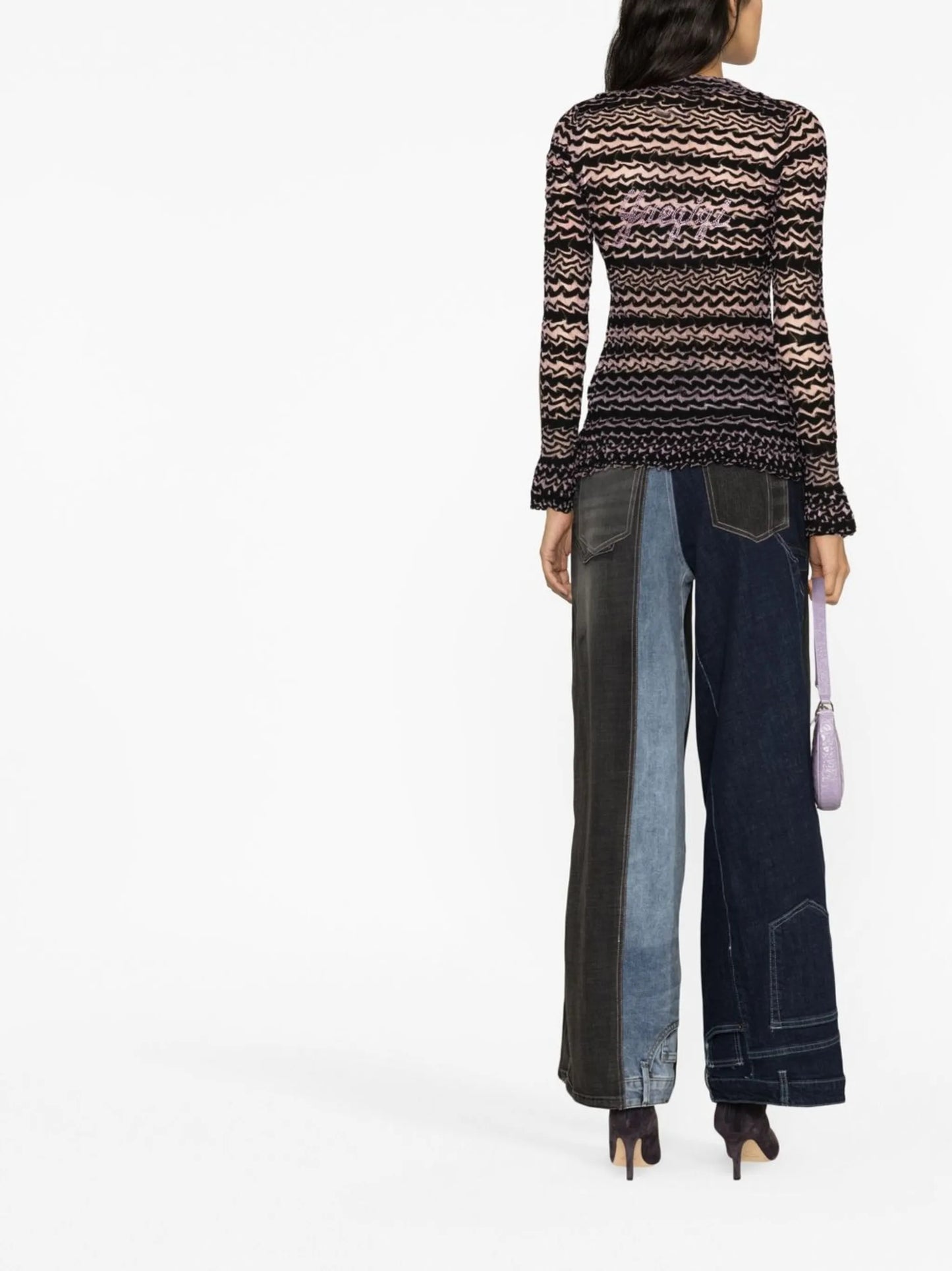 glass yarn striped ruffle cardigan