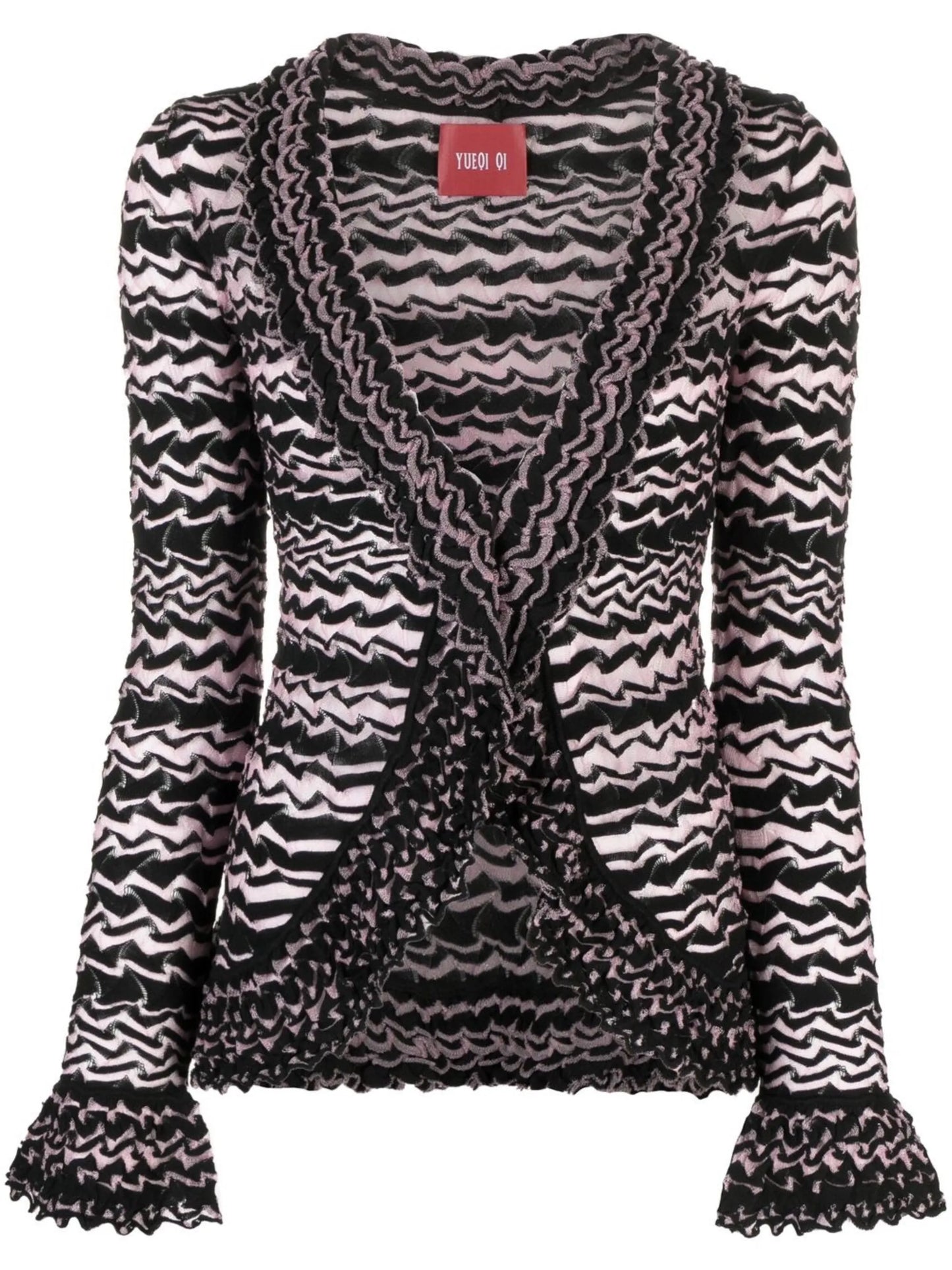 glass yarn striped ruffle cardigan