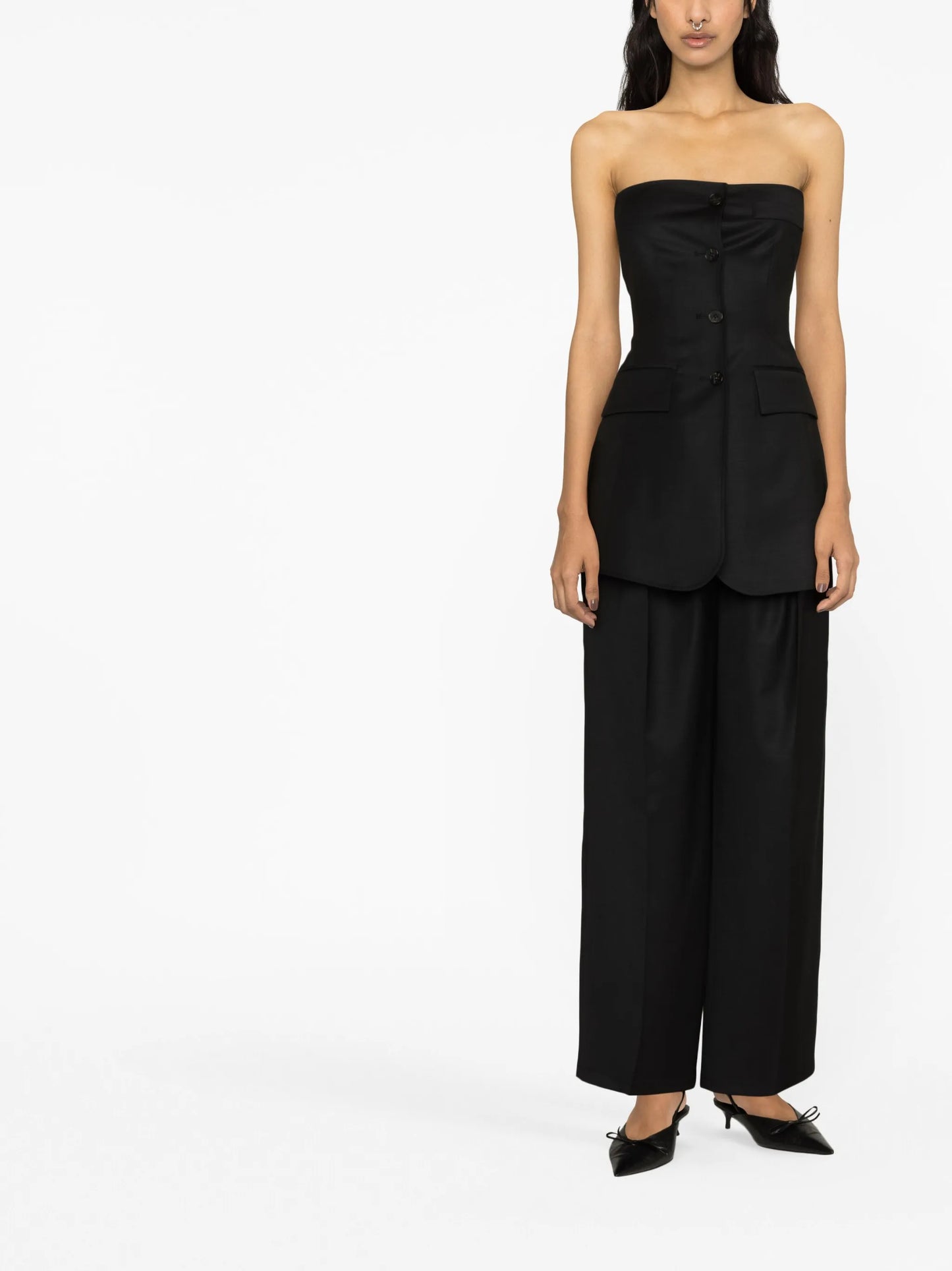 blazer-style strapless top