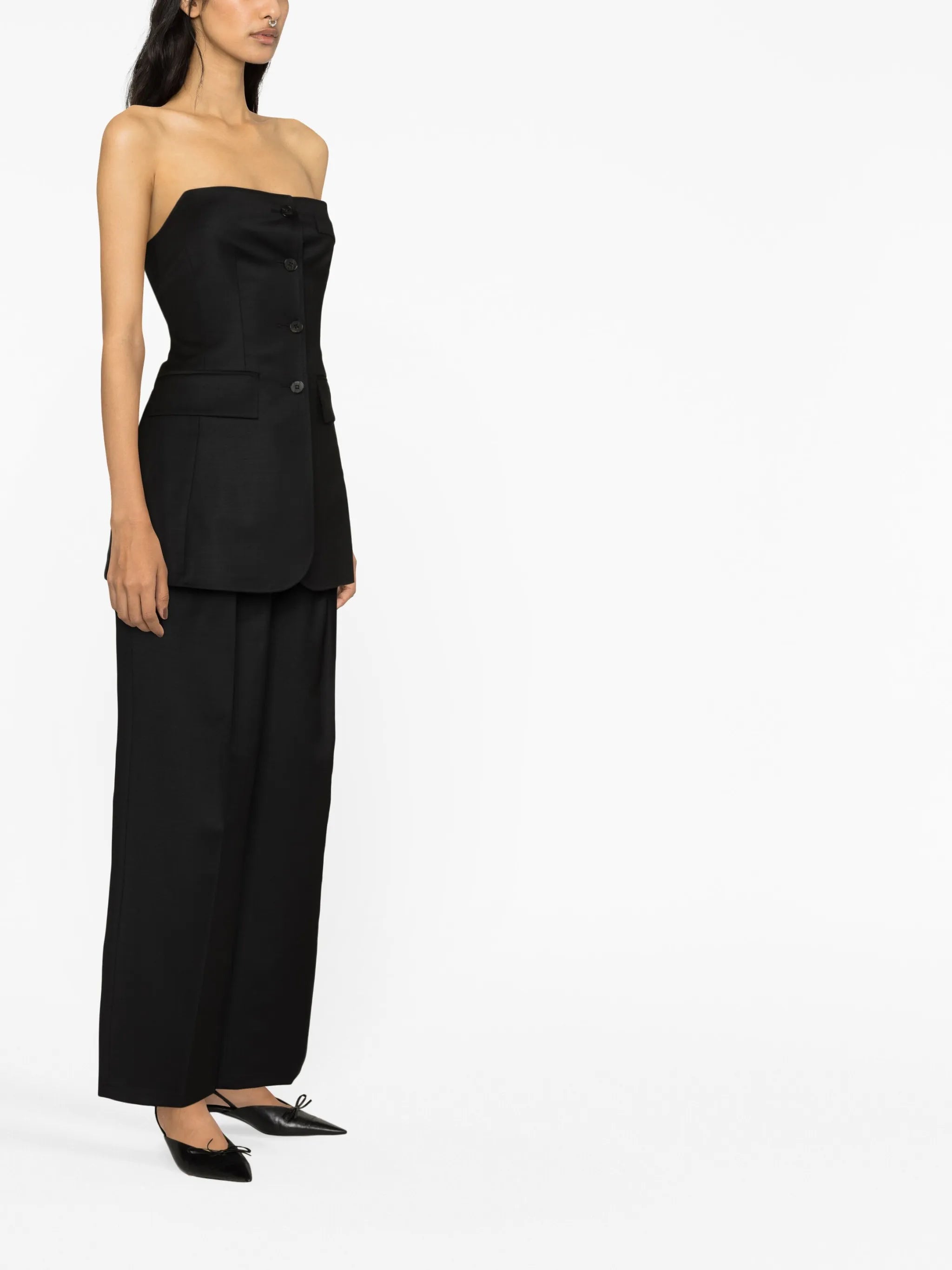 blazer-style strapless top