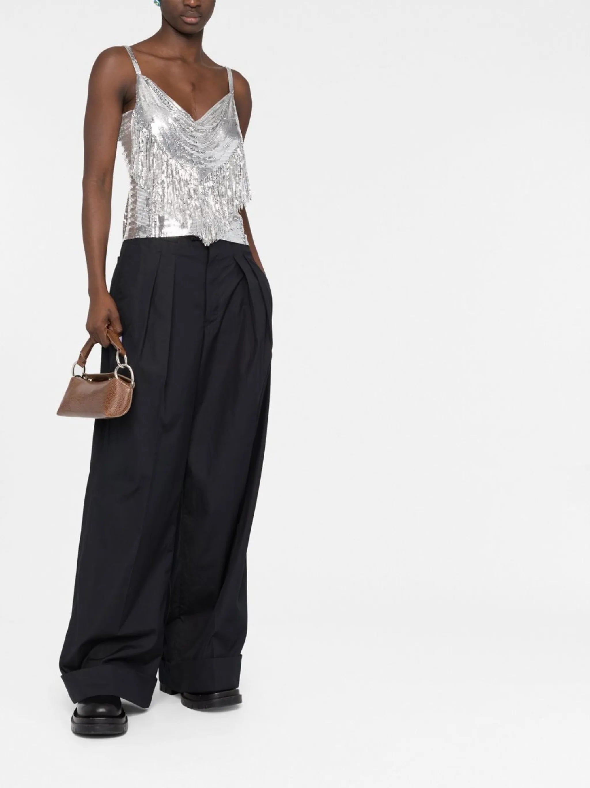 draped-detail cowl neck top