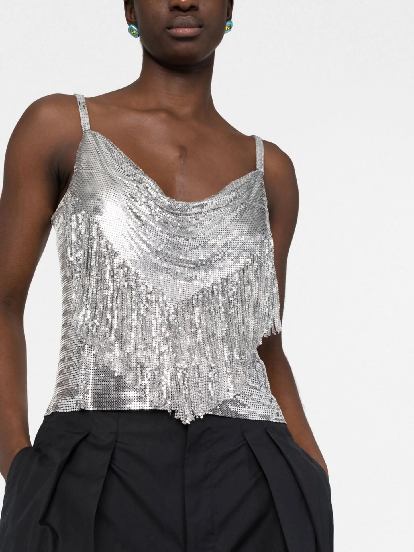 draped-detail cowl neck top