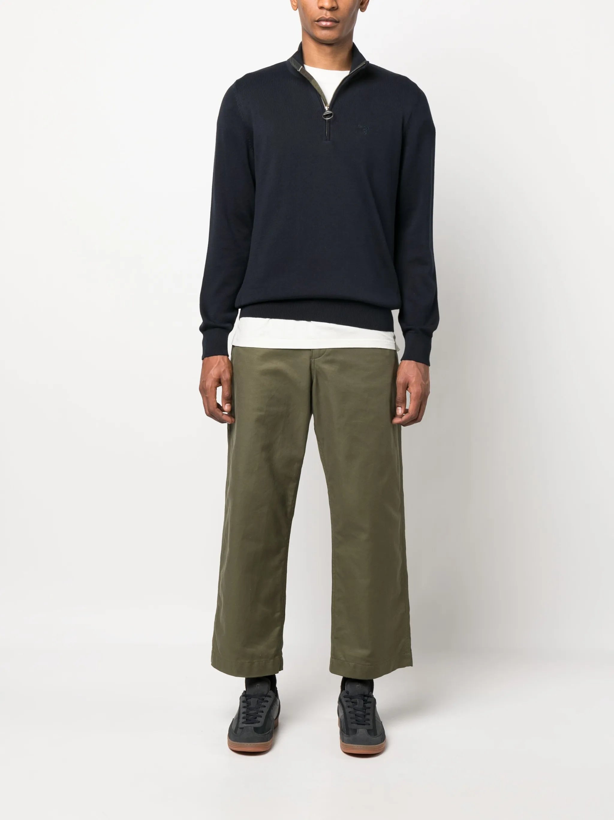 logo-embroidered half-zip jumper