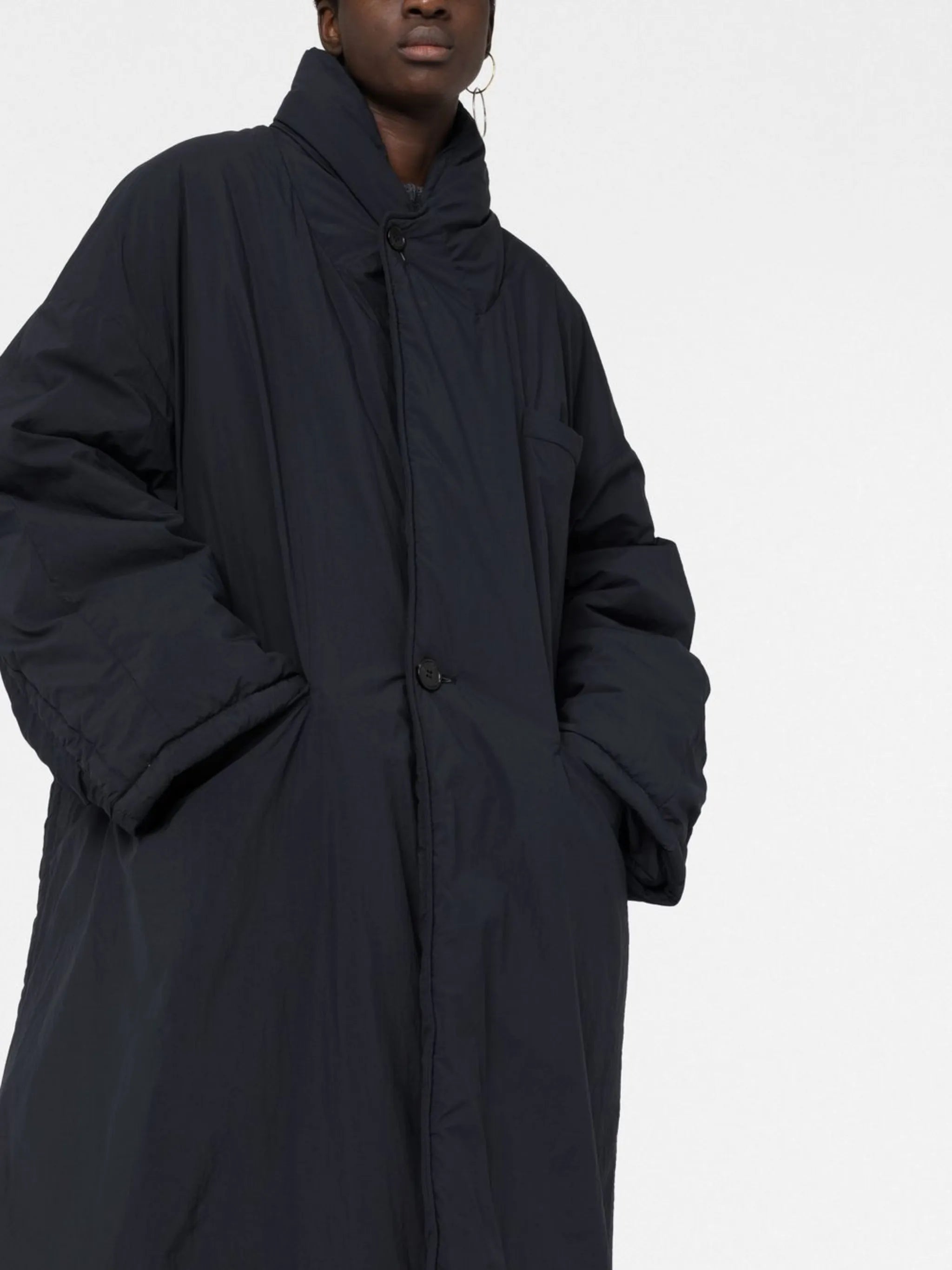 high-neck single-breasted coat