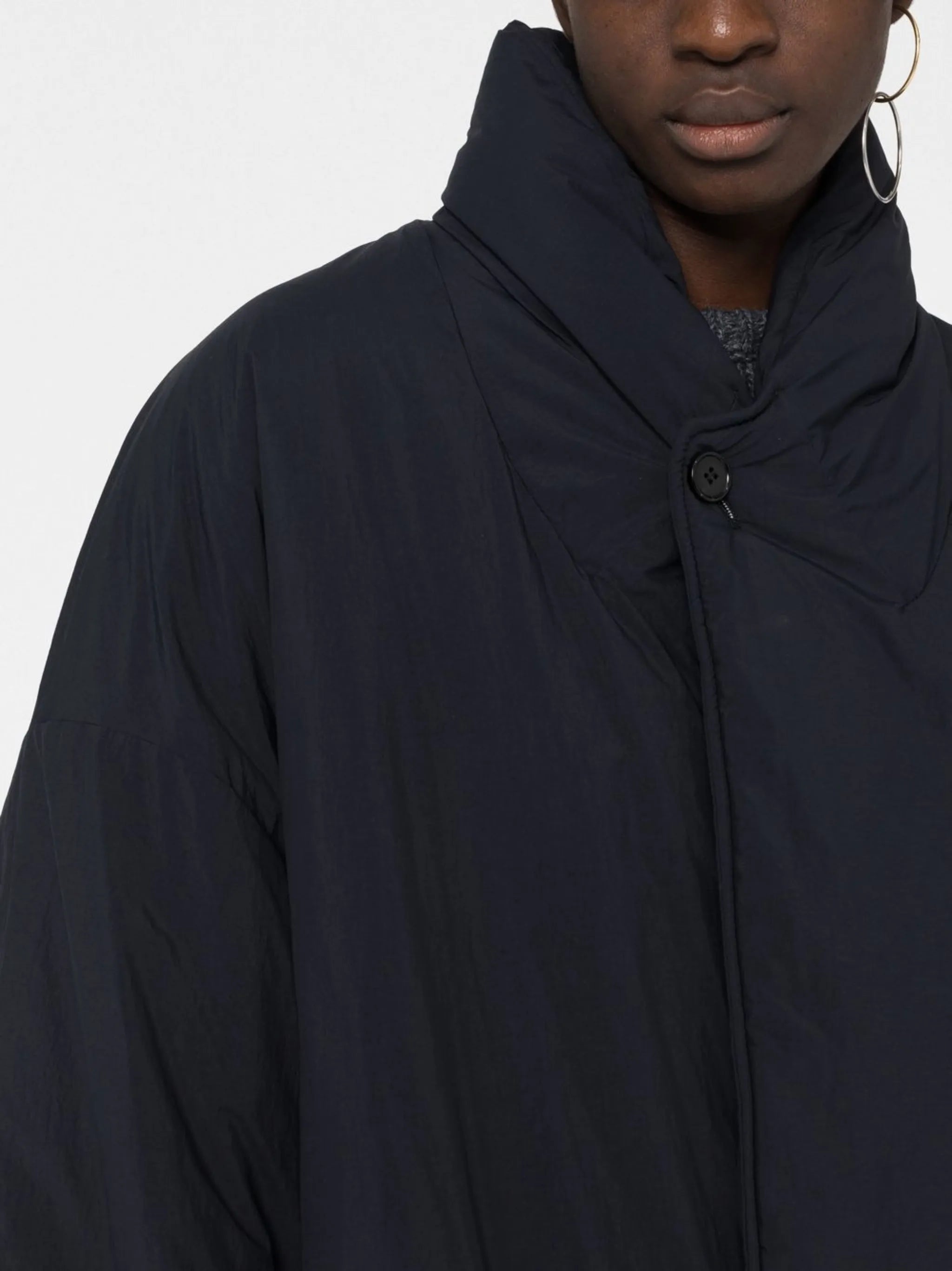 high-neck single-breasted coat