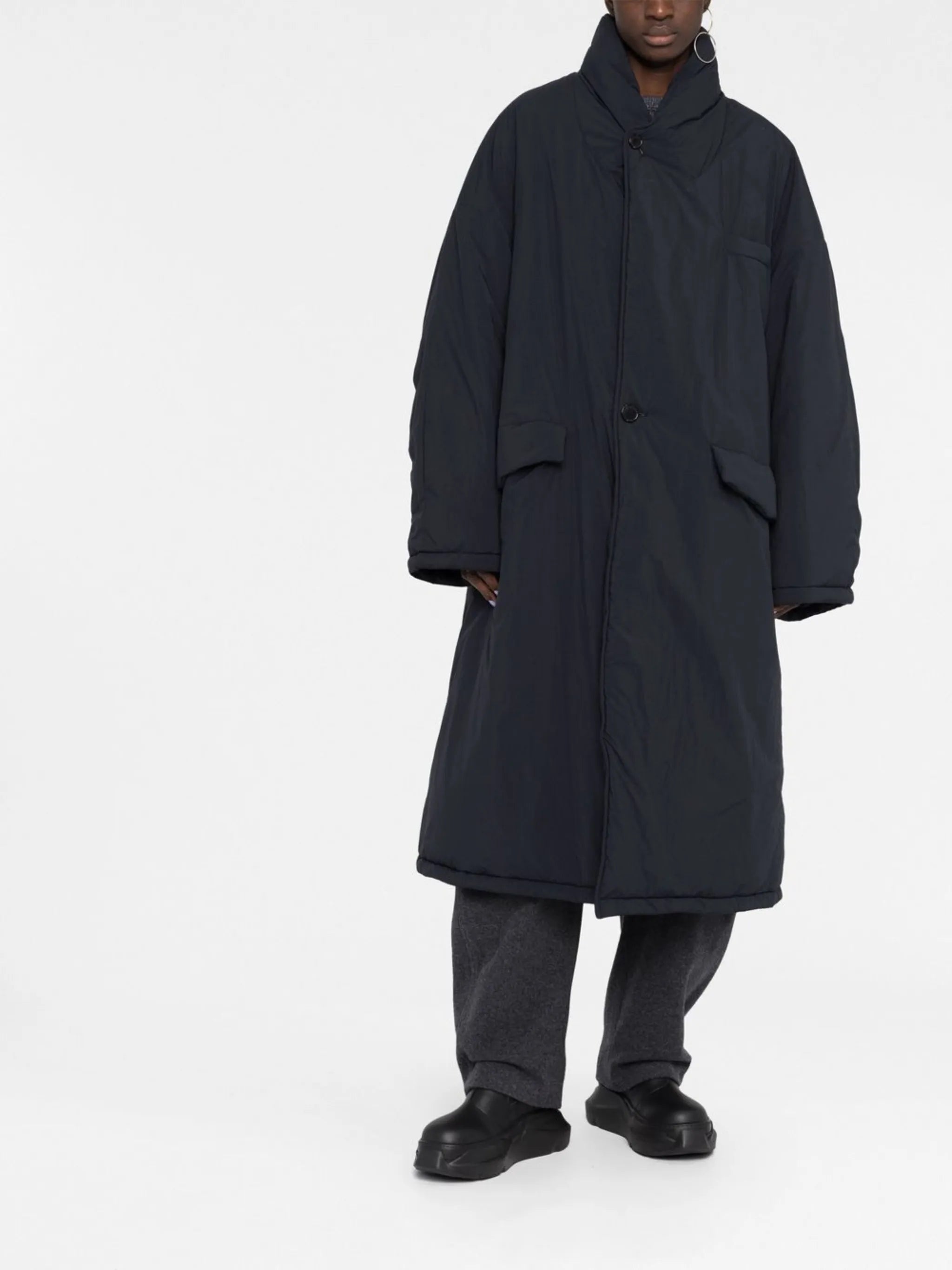 high-neck single-breasted coat