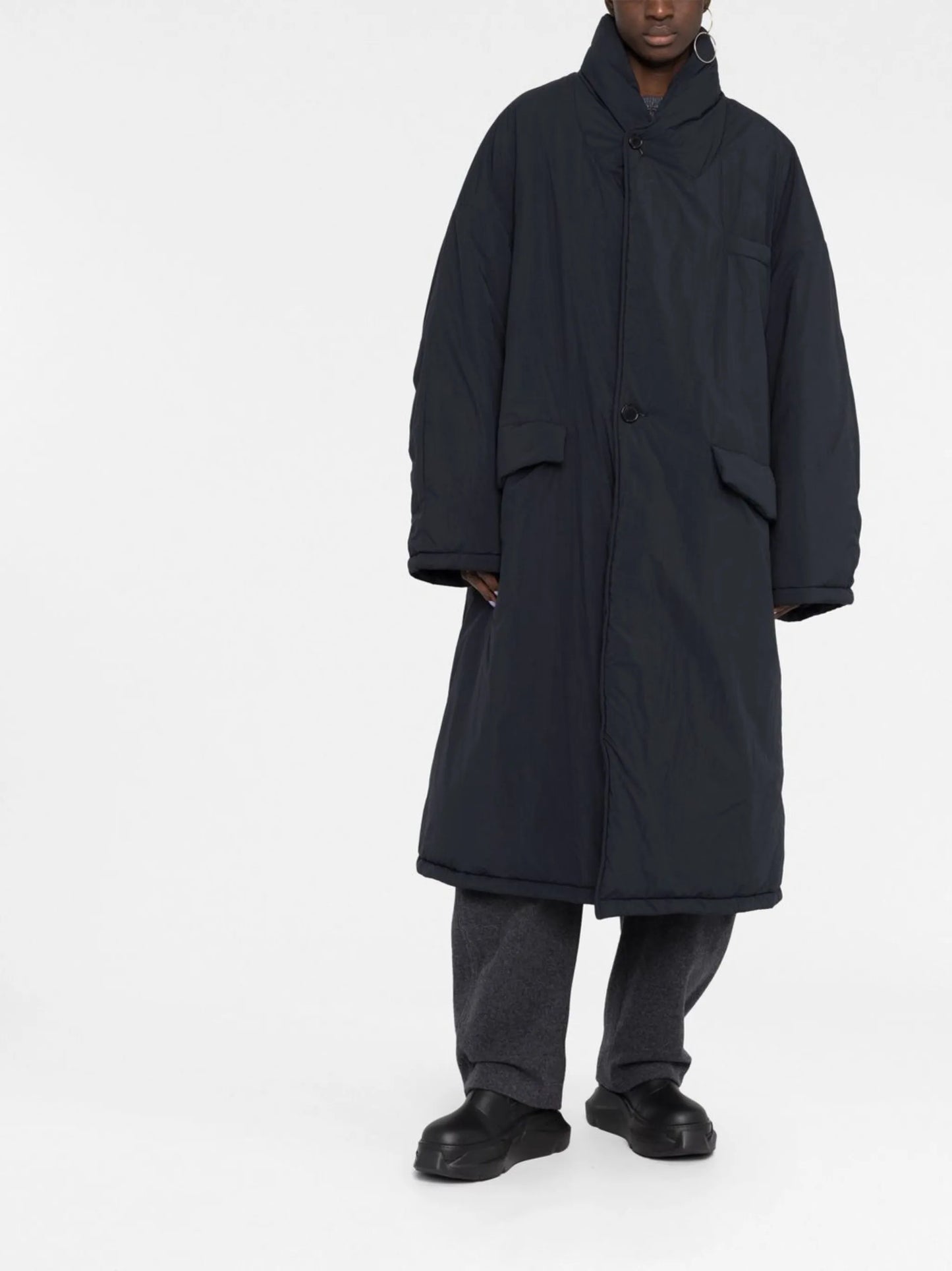 high-neck single-breasted coat