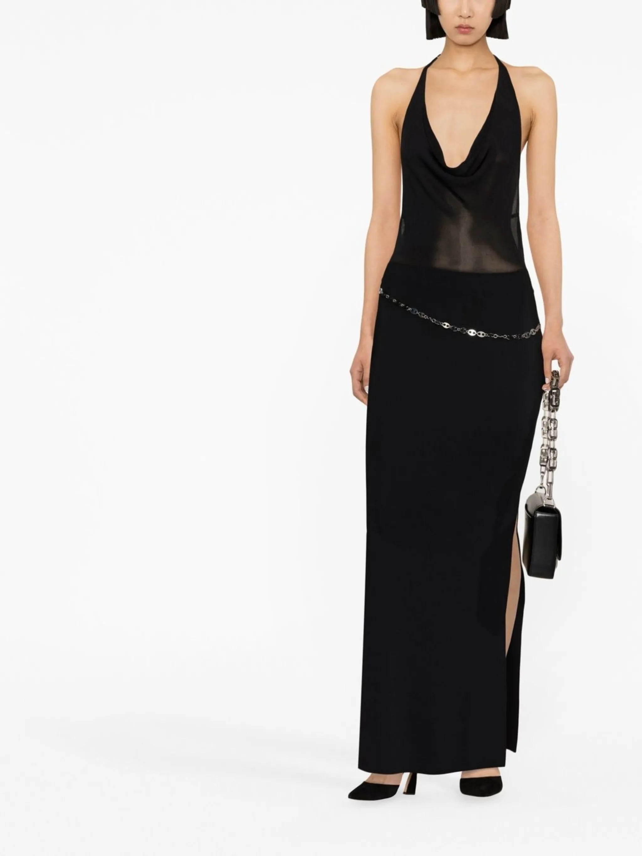 Excelle halterneck cowl-neck midi dress
