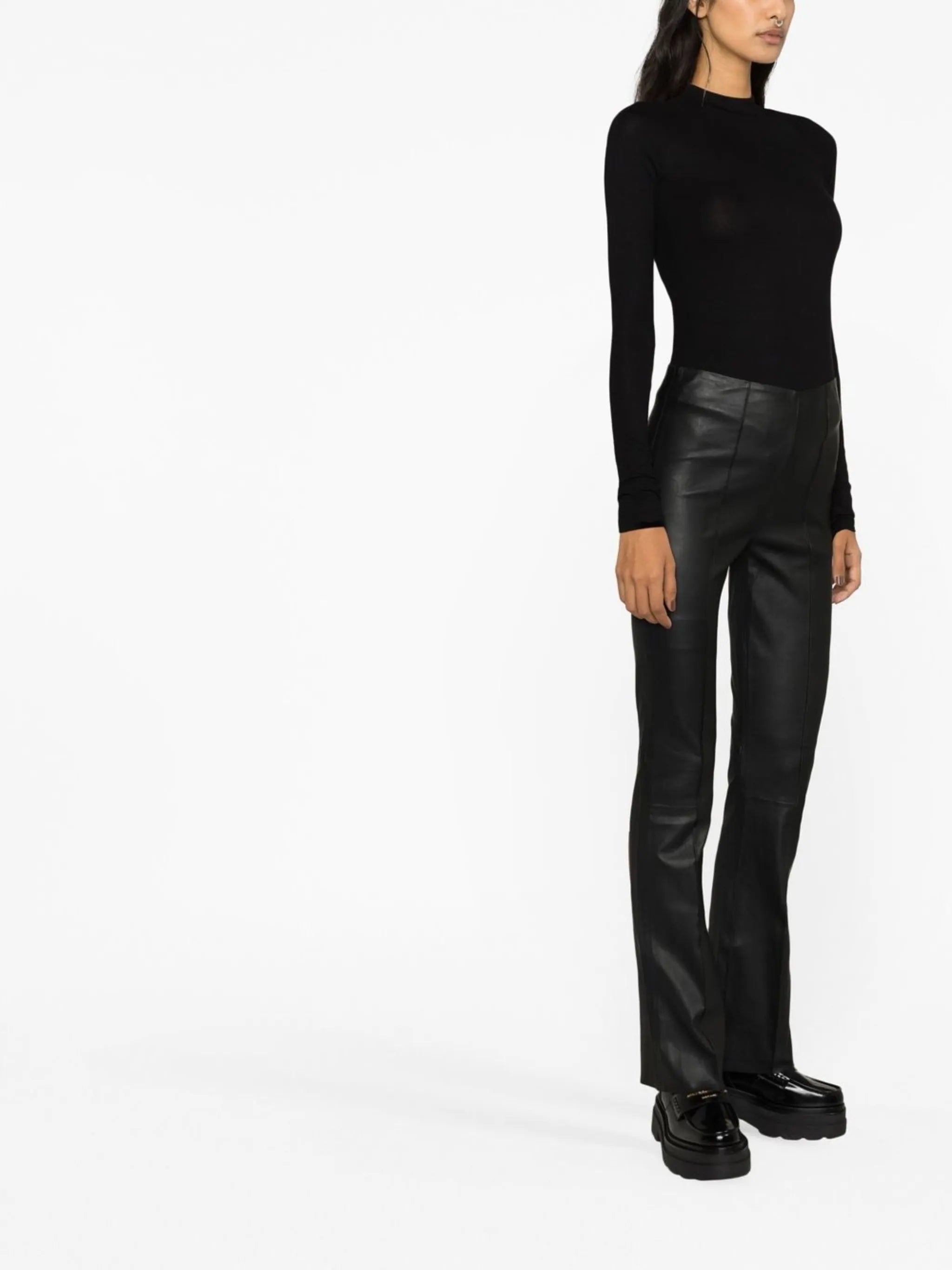 high-waisted leather trousers
