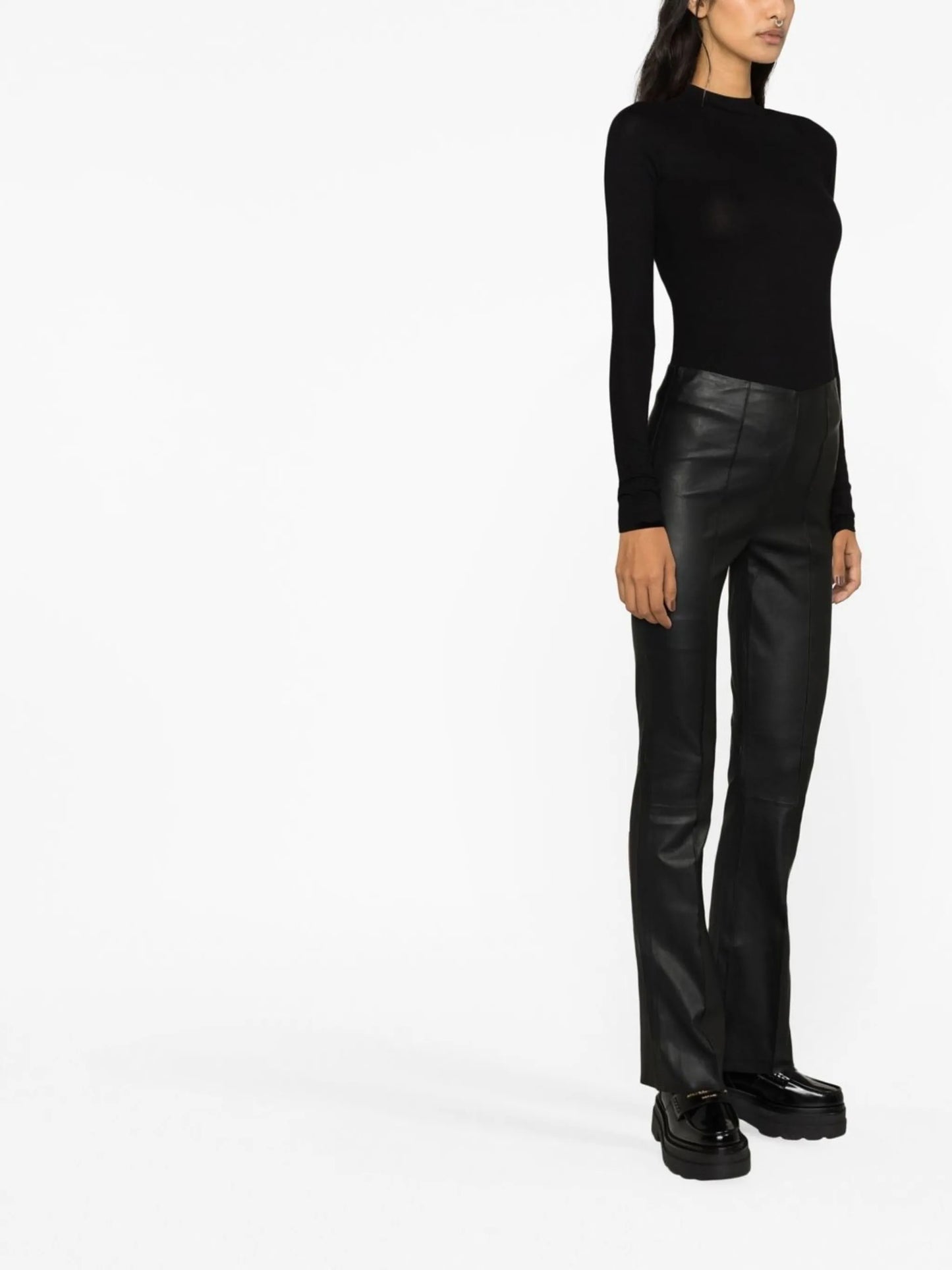 high-waisted leather trousers