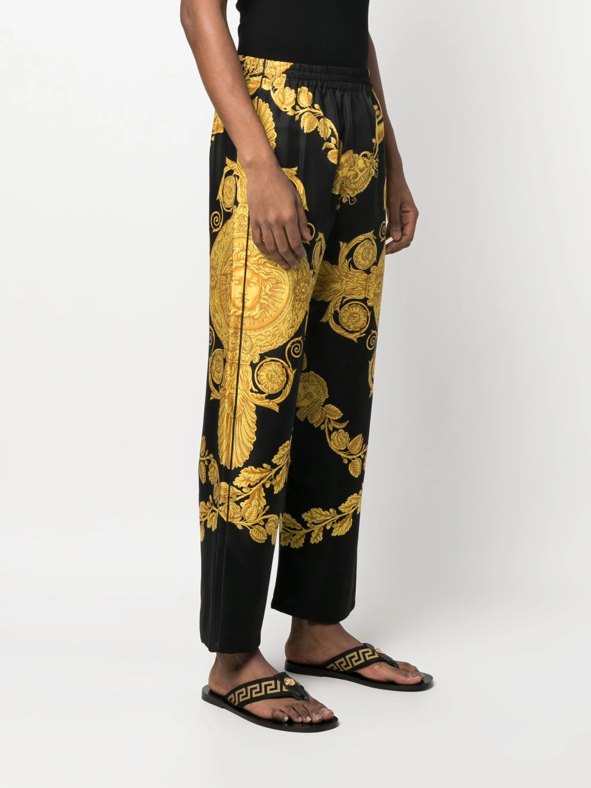Barocco-print silk trousers