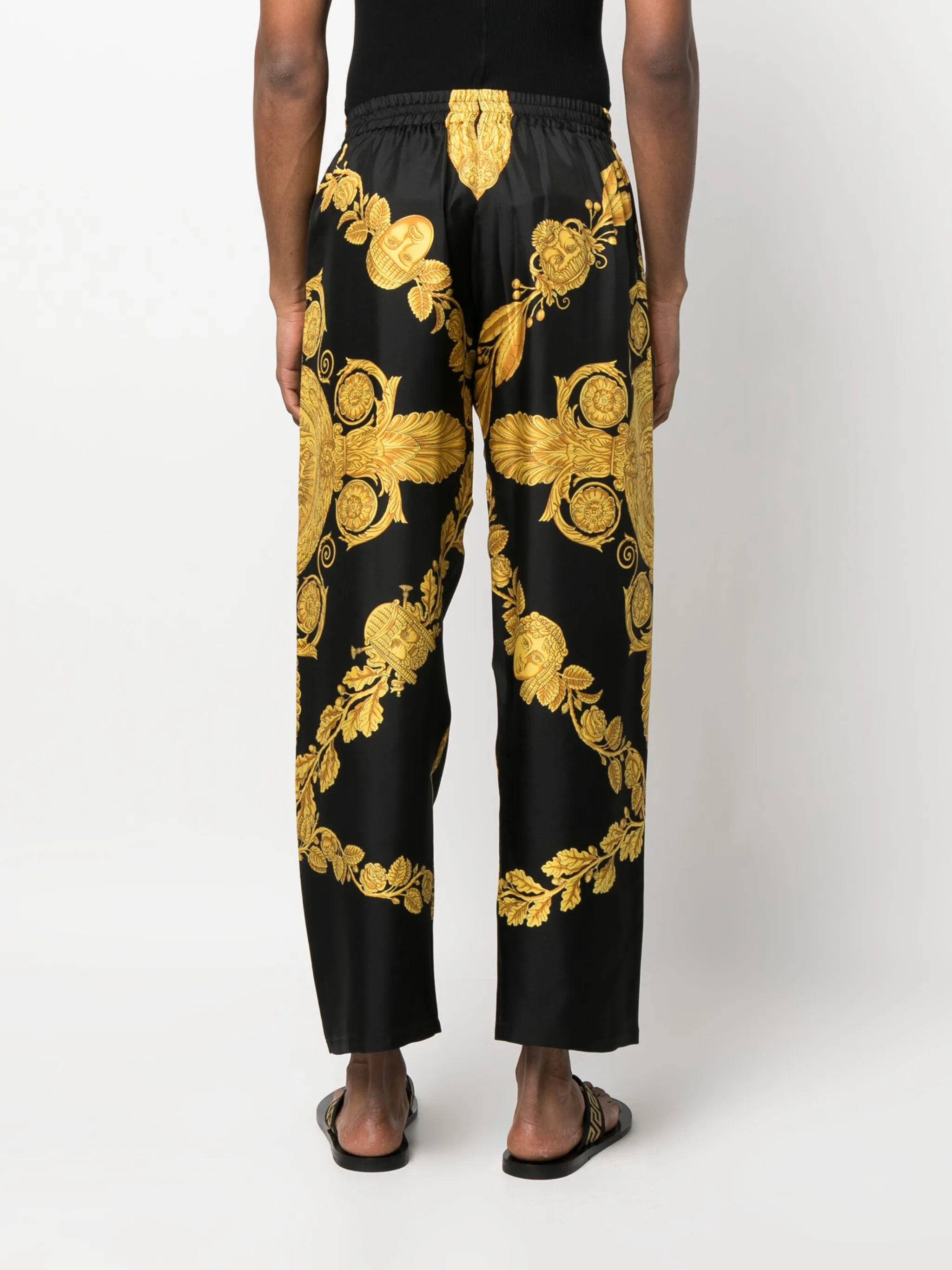 Barocco-print silk trousers