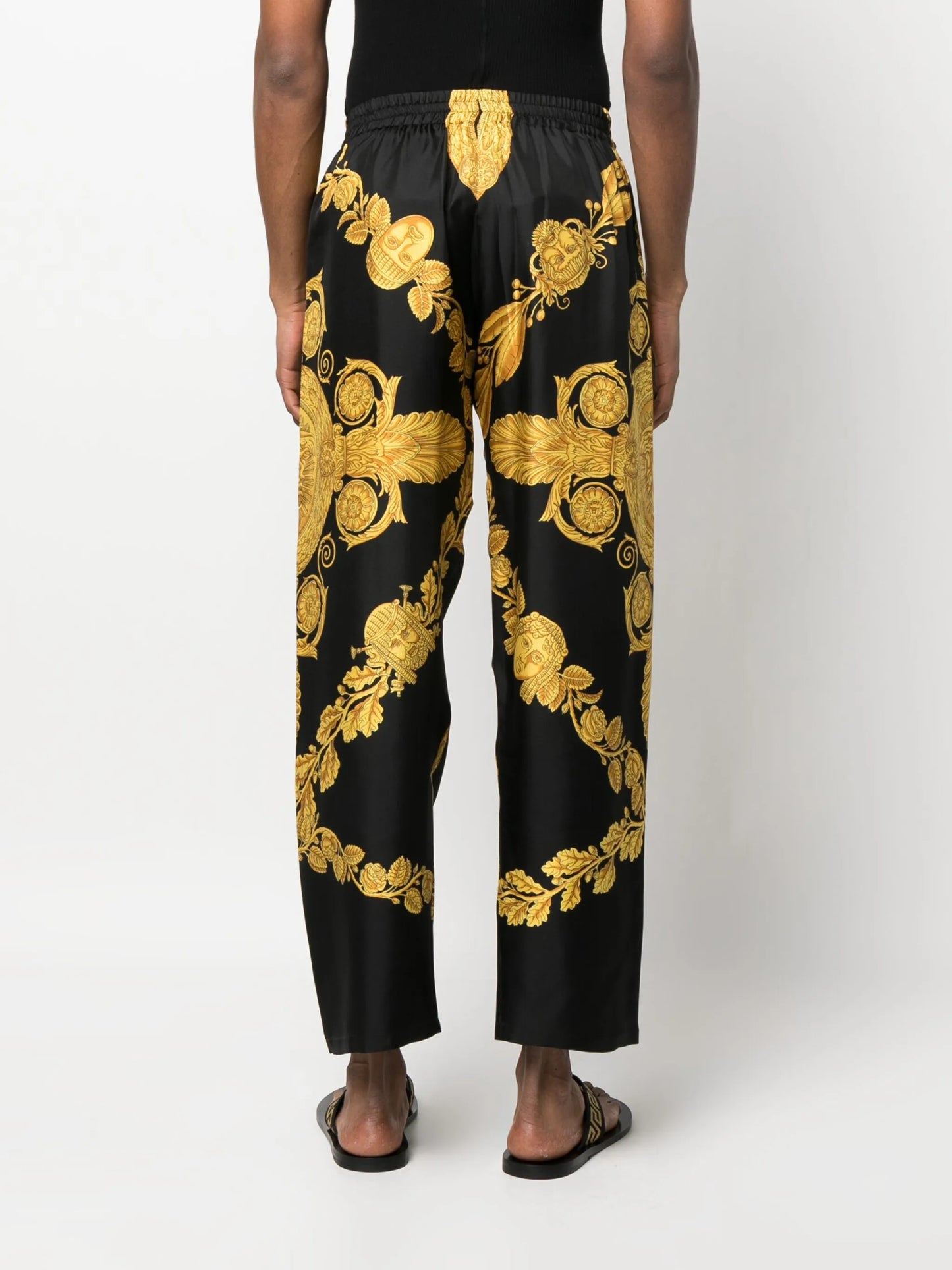 Barocco-print silk trousers
