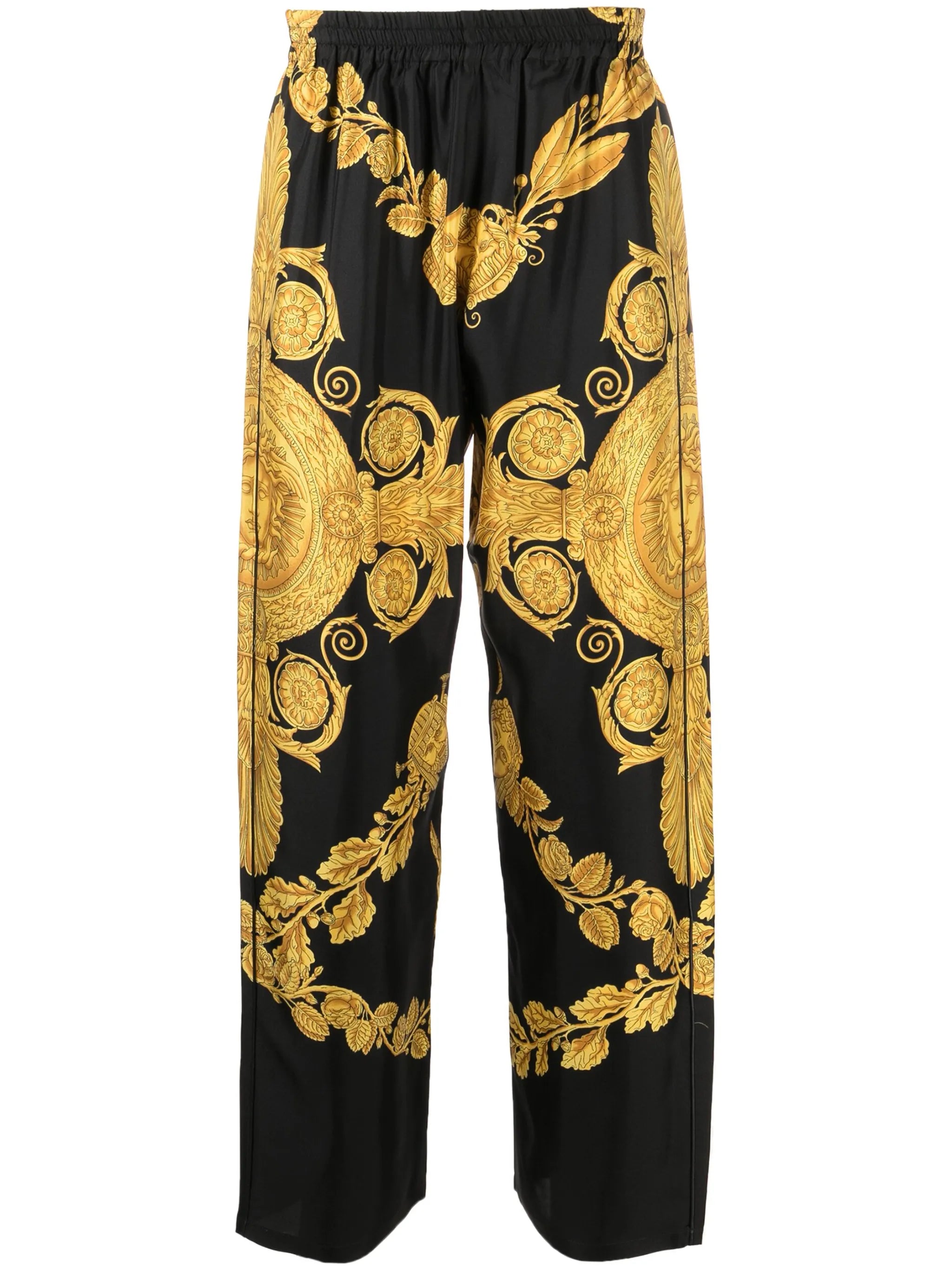 Barocco-print silk trousers