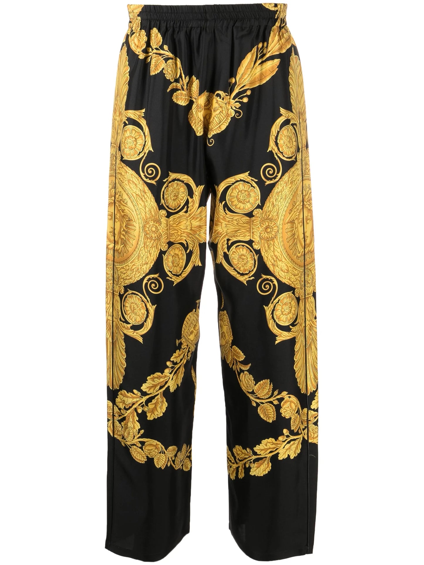 Barocco-print silk trousers