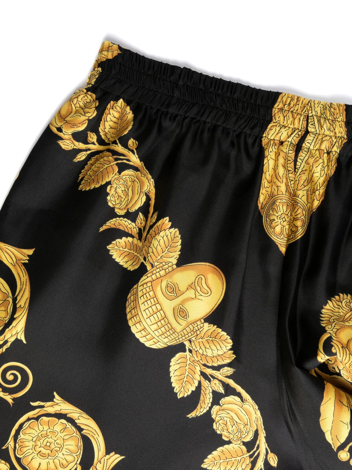 Barocco-print silk trousers