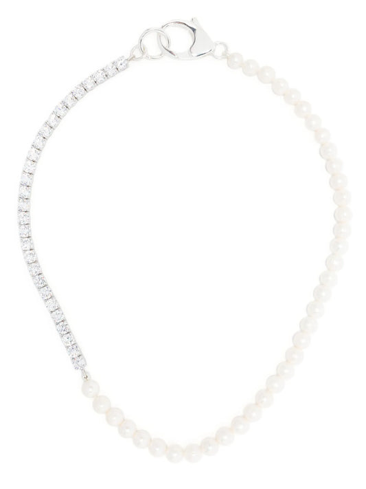 sterling silver pearl tennis necklace