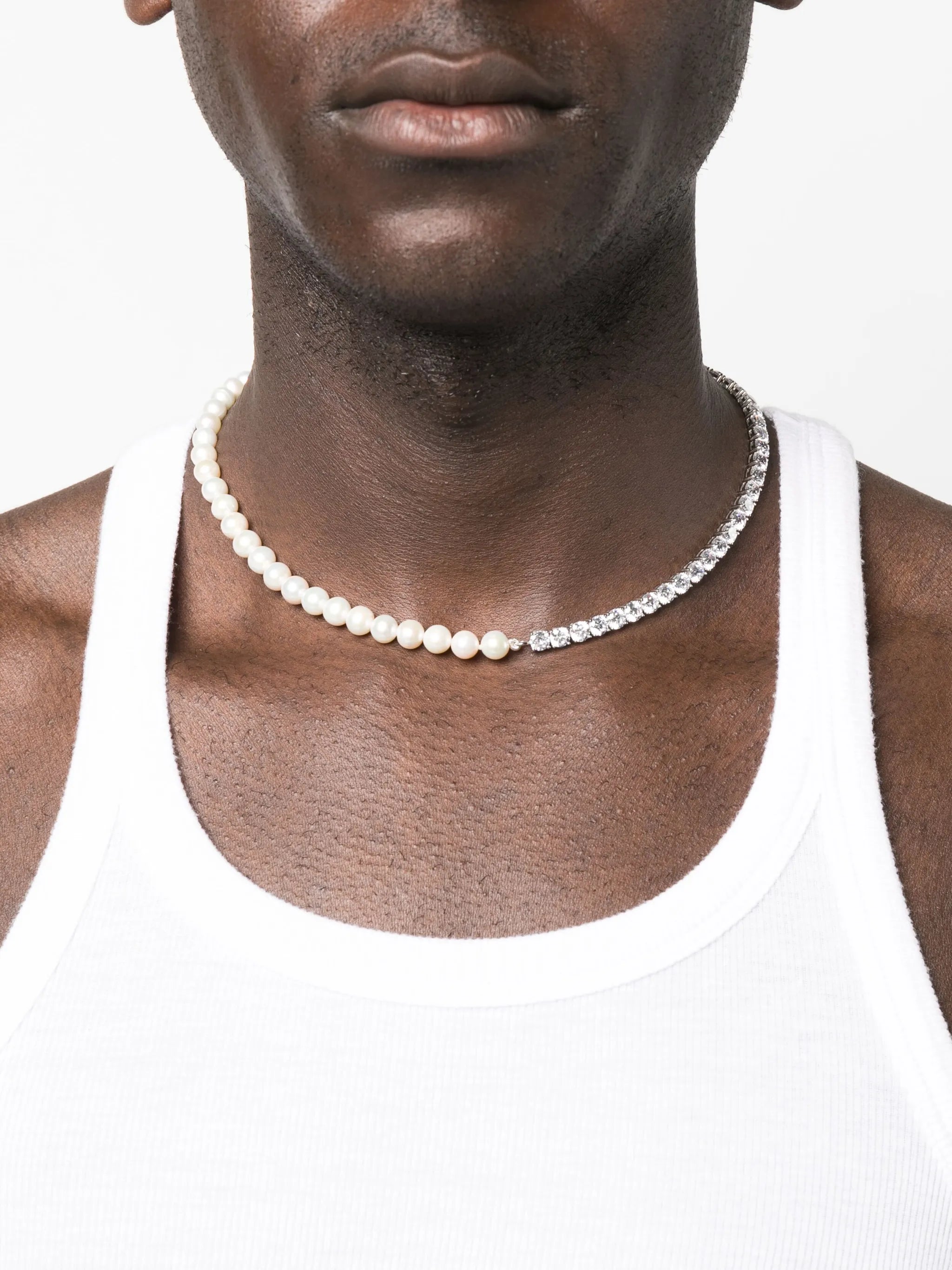 sterling silver pearl tennis necklace