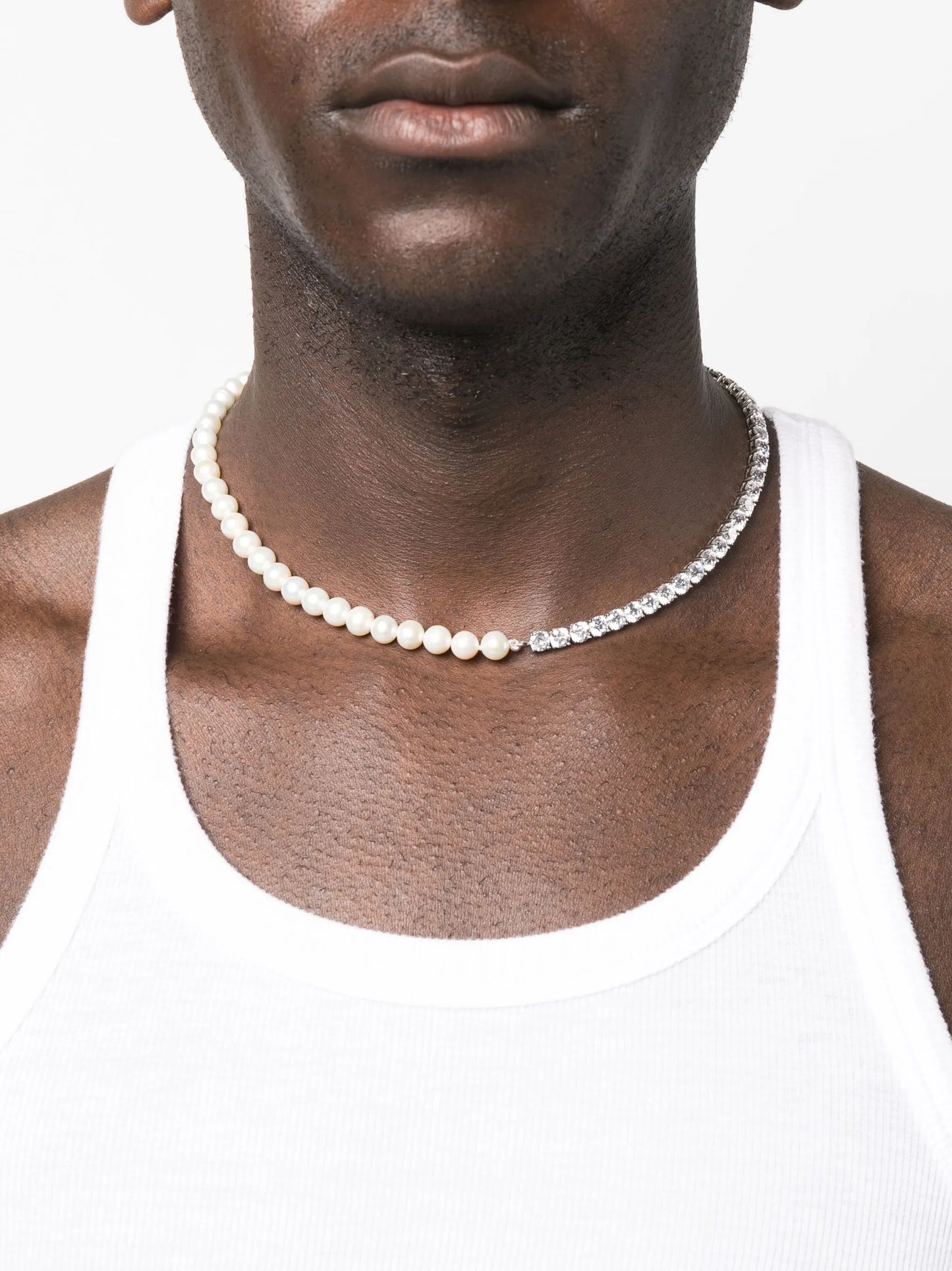 sterling silver pearl tennis necklace