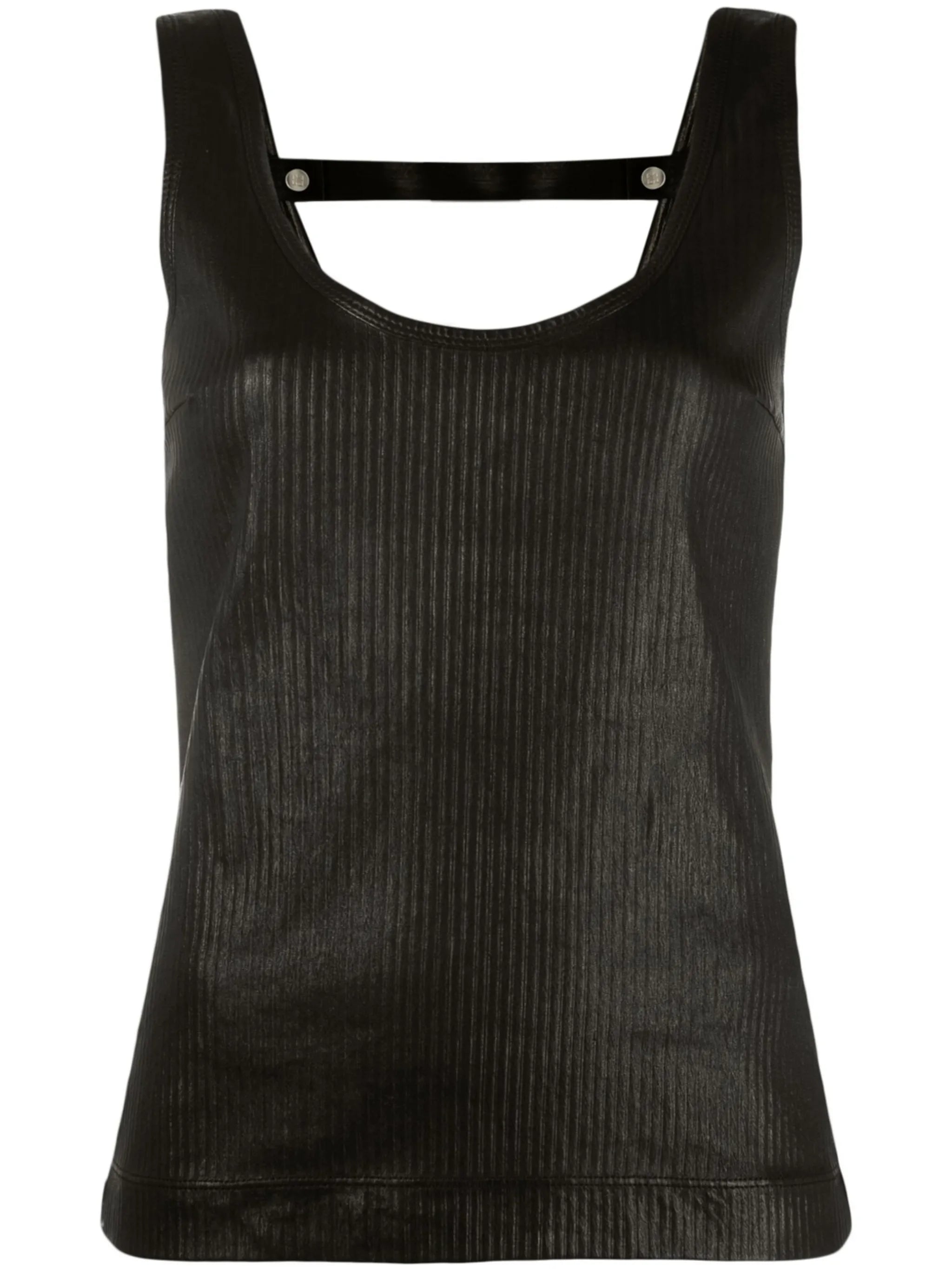 scoop neck leather vest