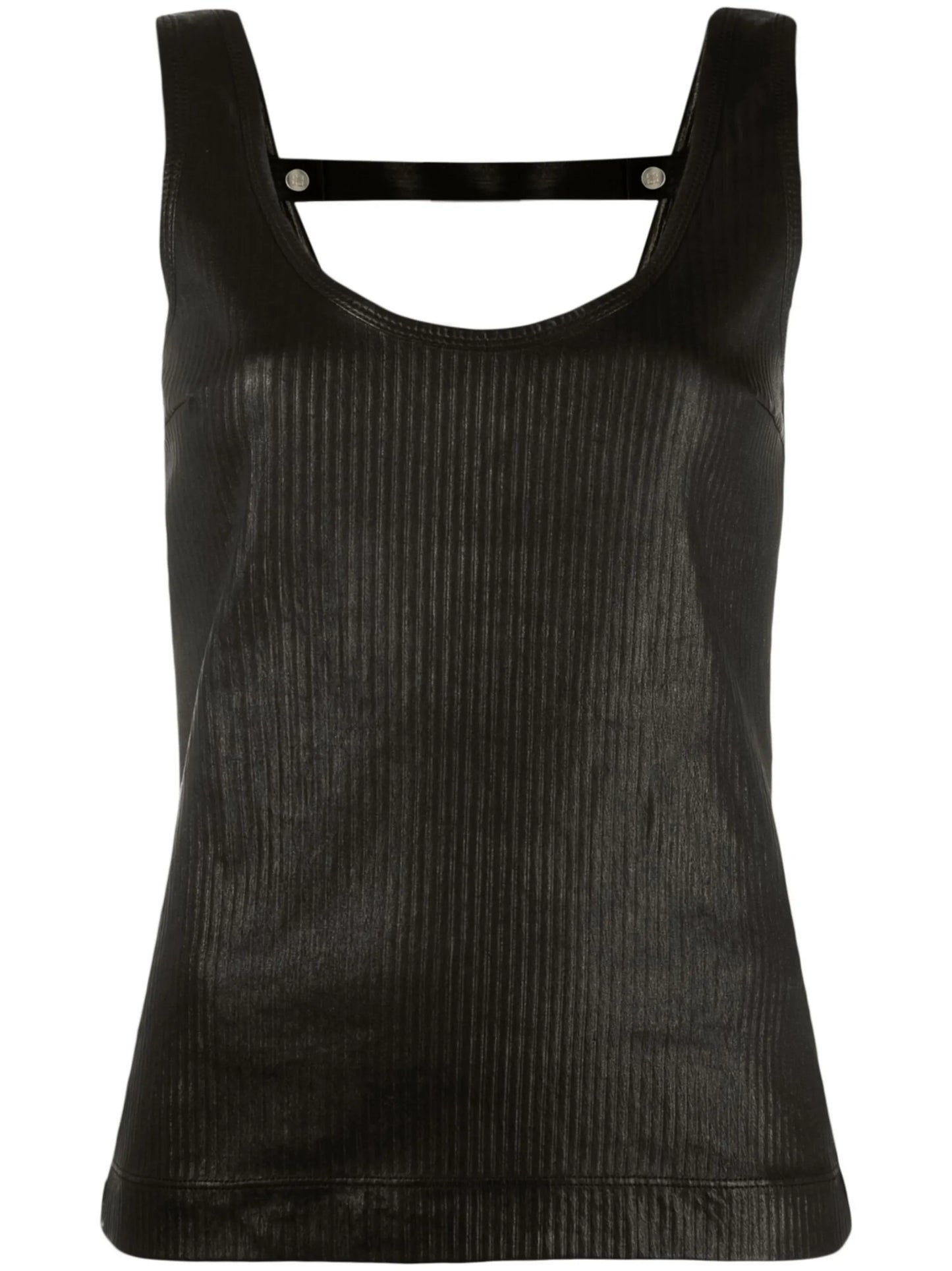 scoop neck leather vest