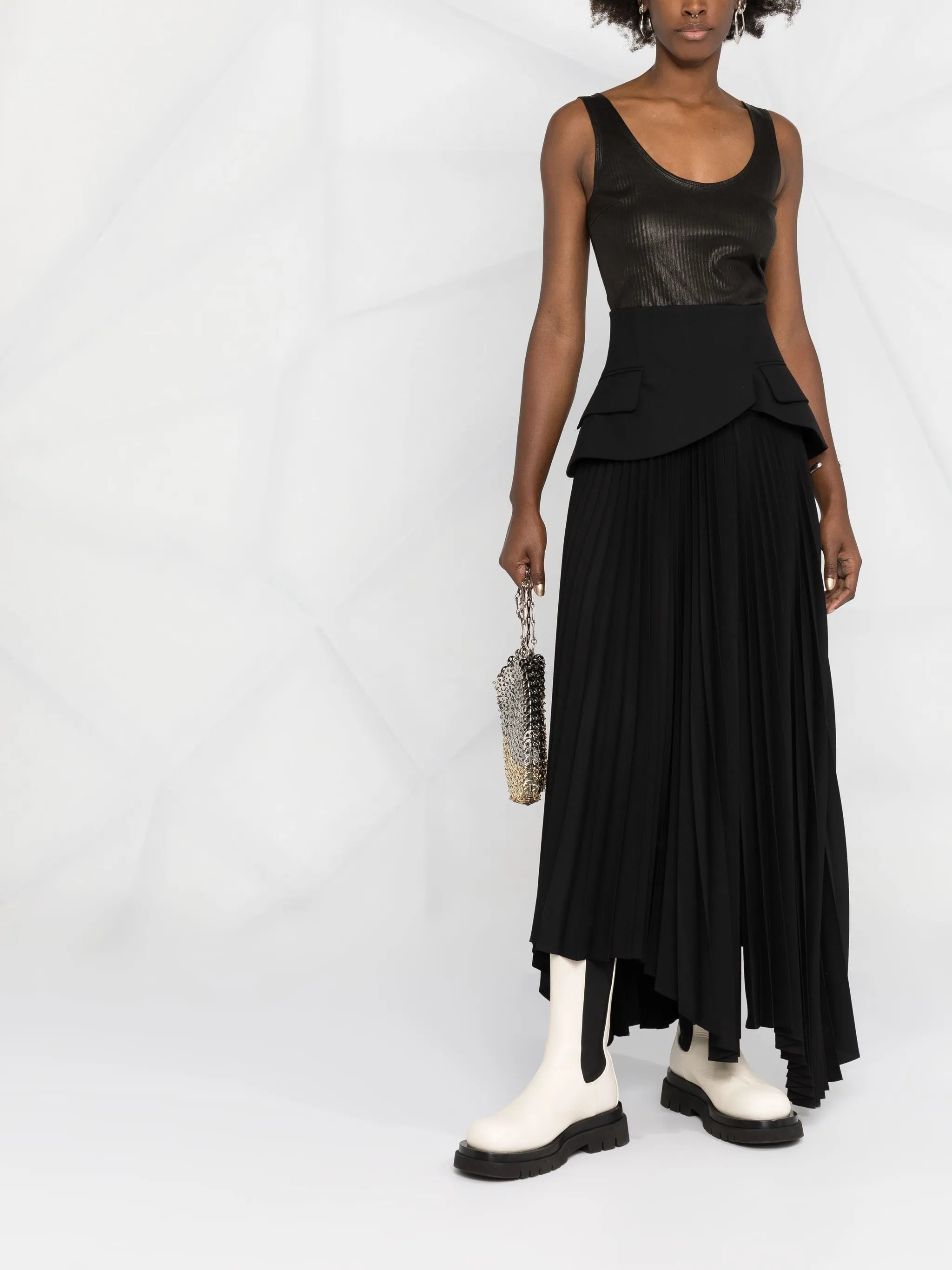 scoop neck leather vest