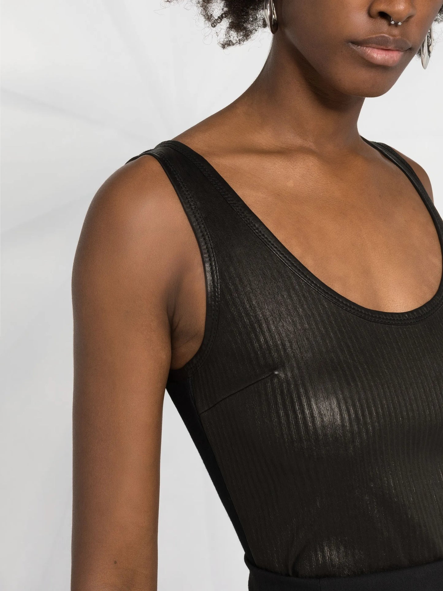 scoop neck leather vest