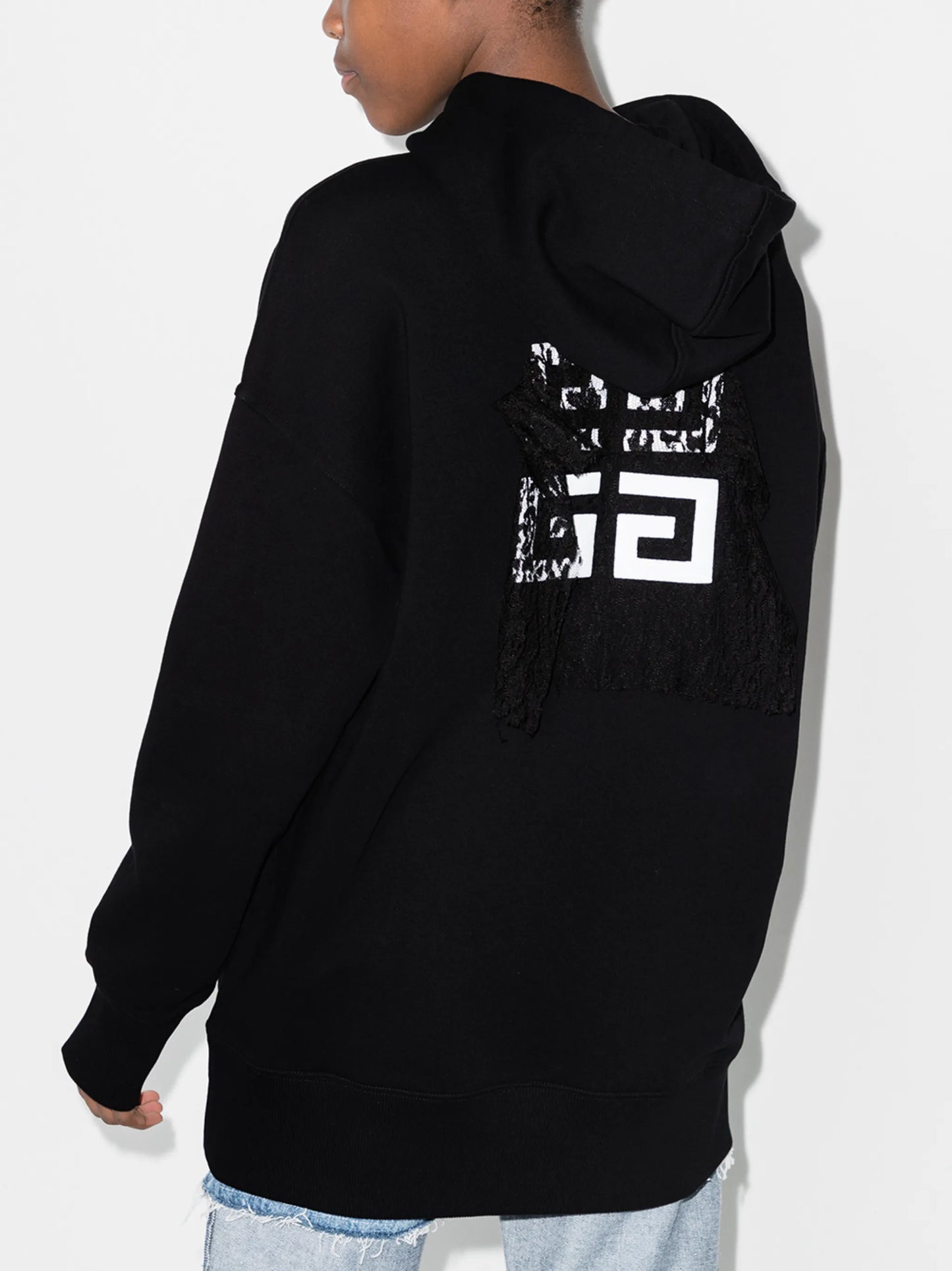 lace-detail logo-print hoodie