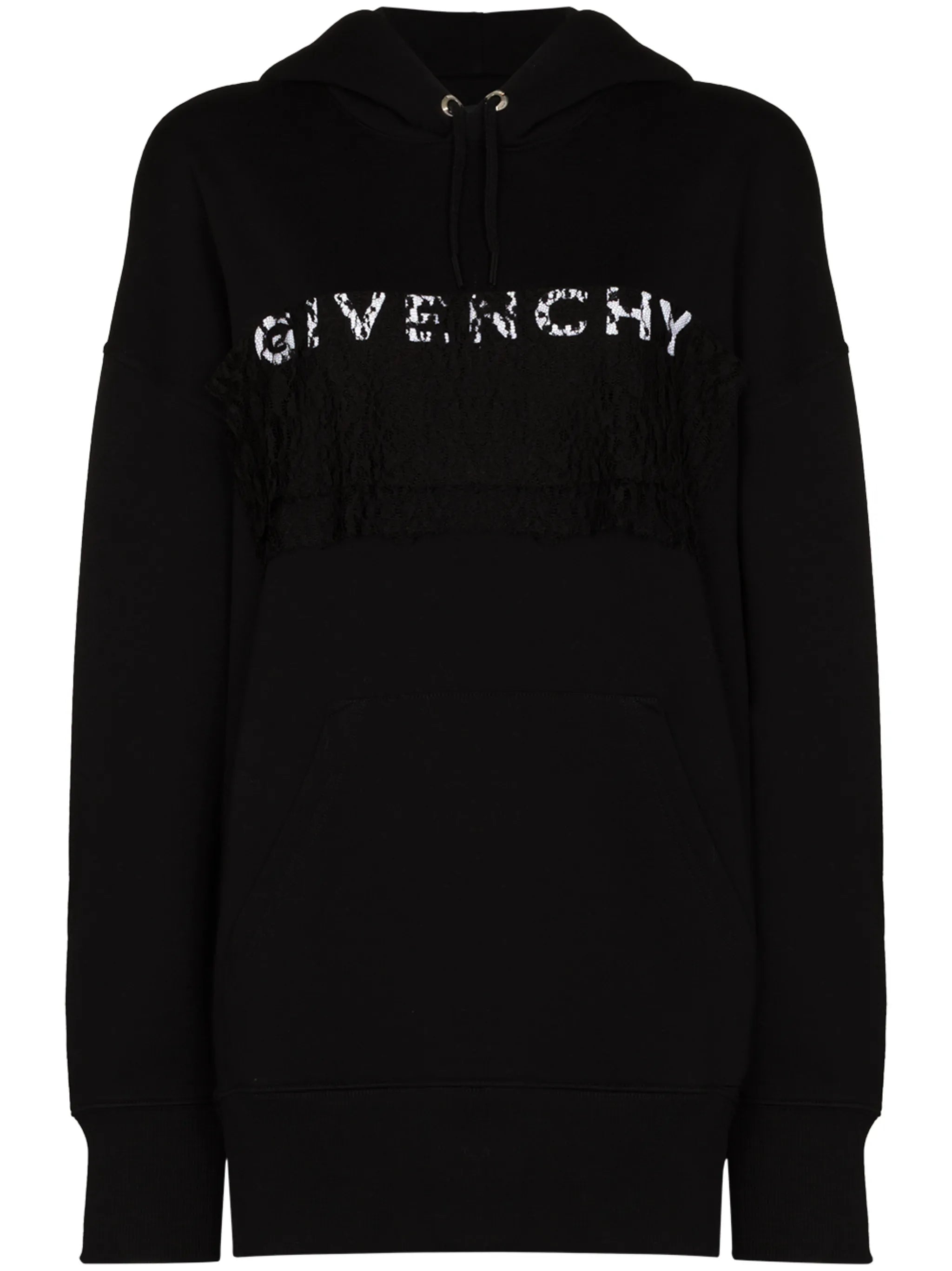 lace-detail logo-print hoodie