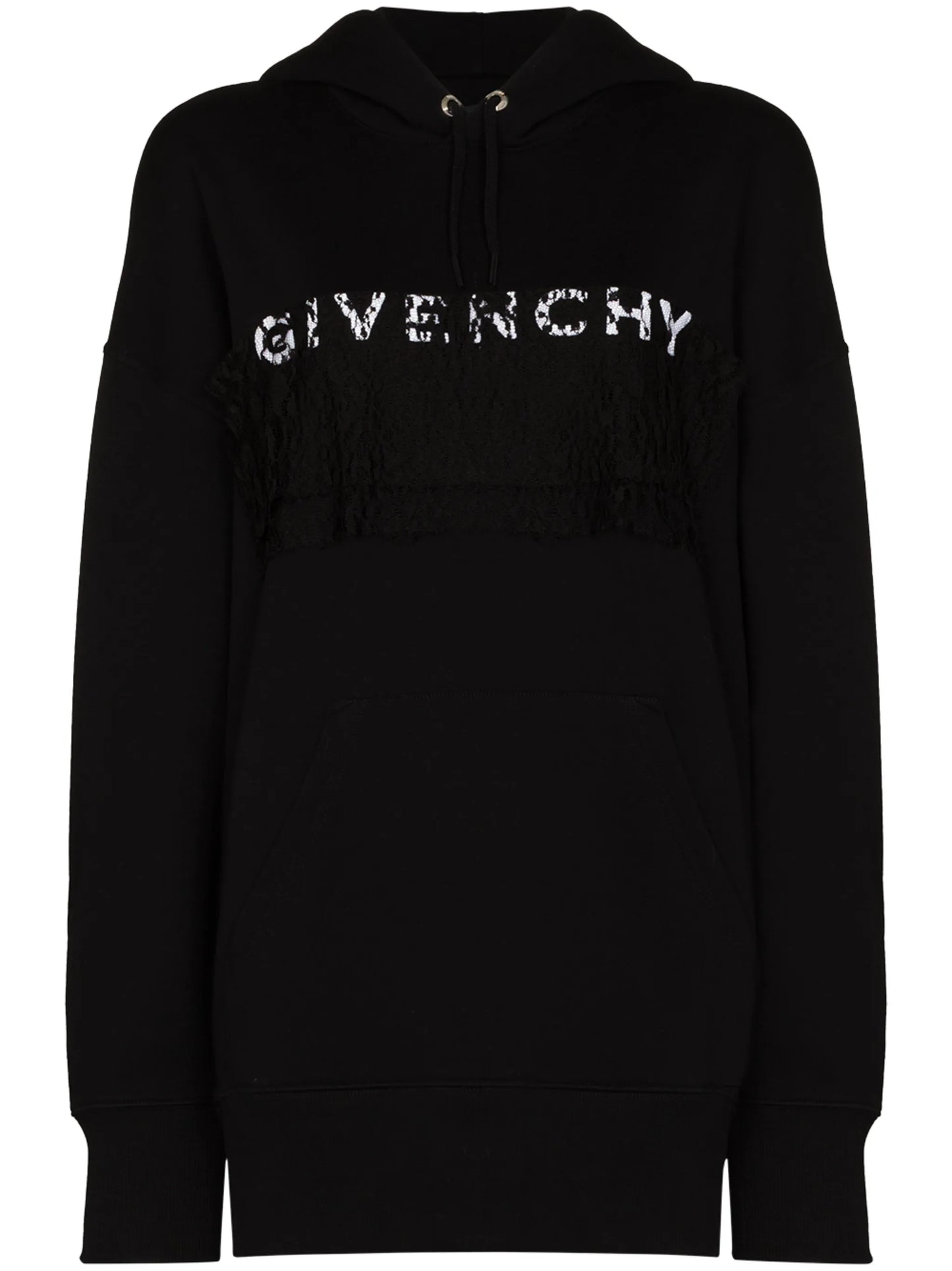 lace-detail logo-print hoodie