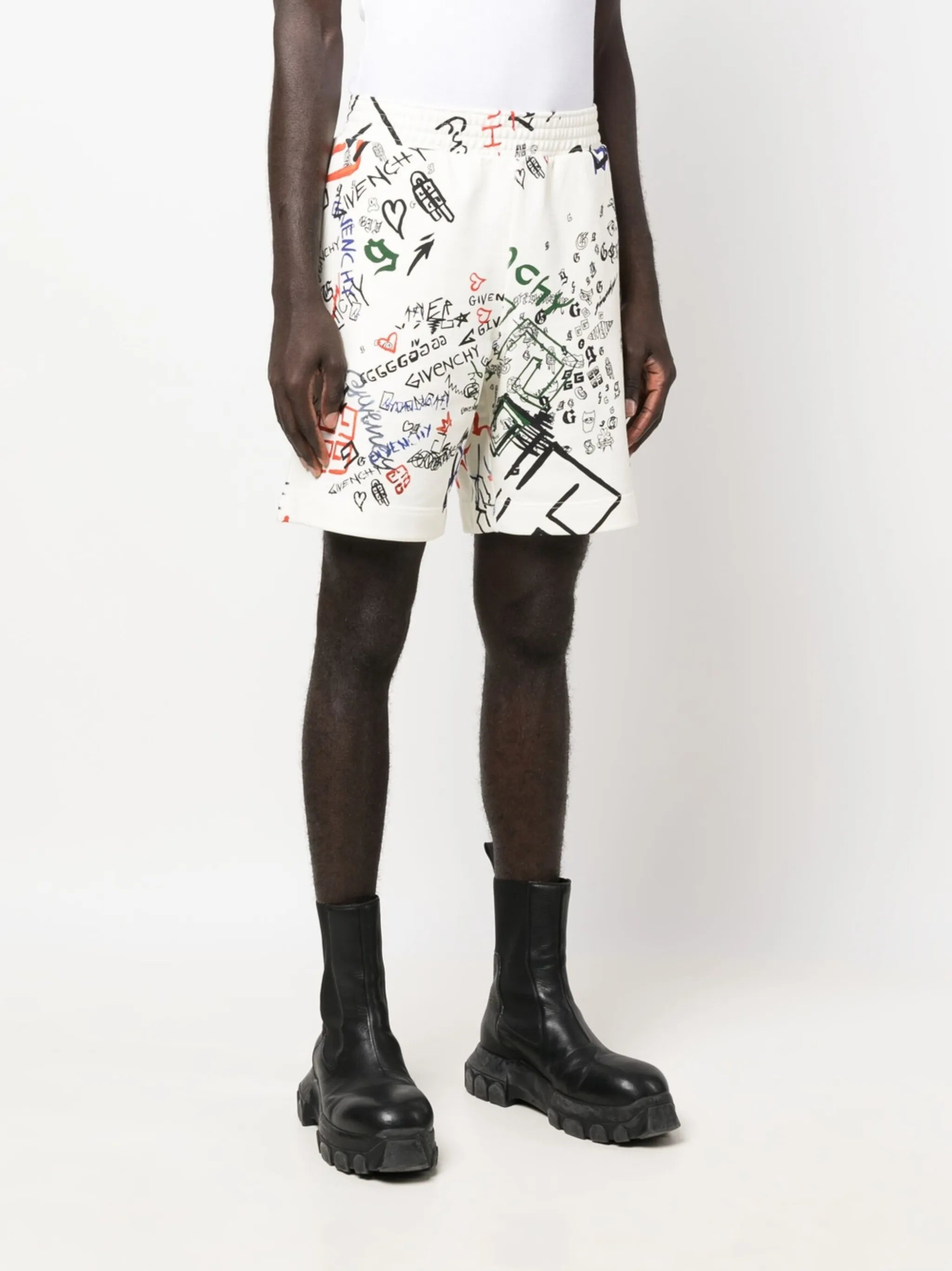 graffiti-print track shorts