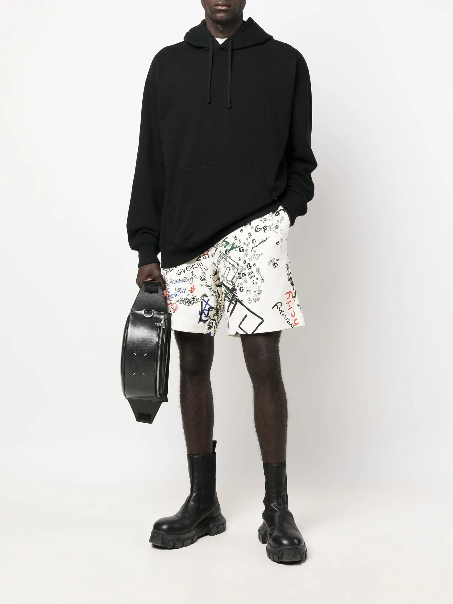 graffiti-print track shorts