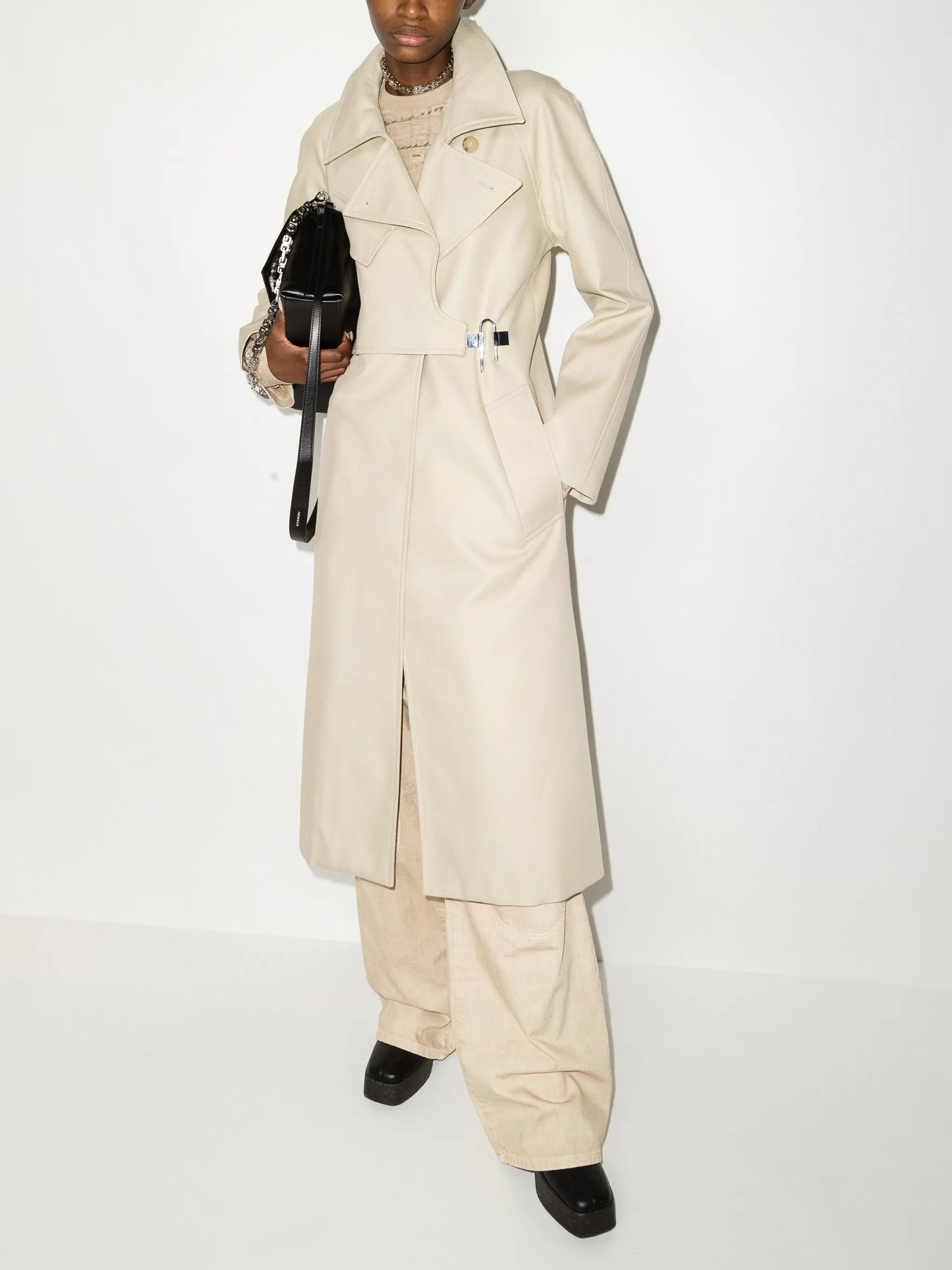 asymmetric belted trench coat