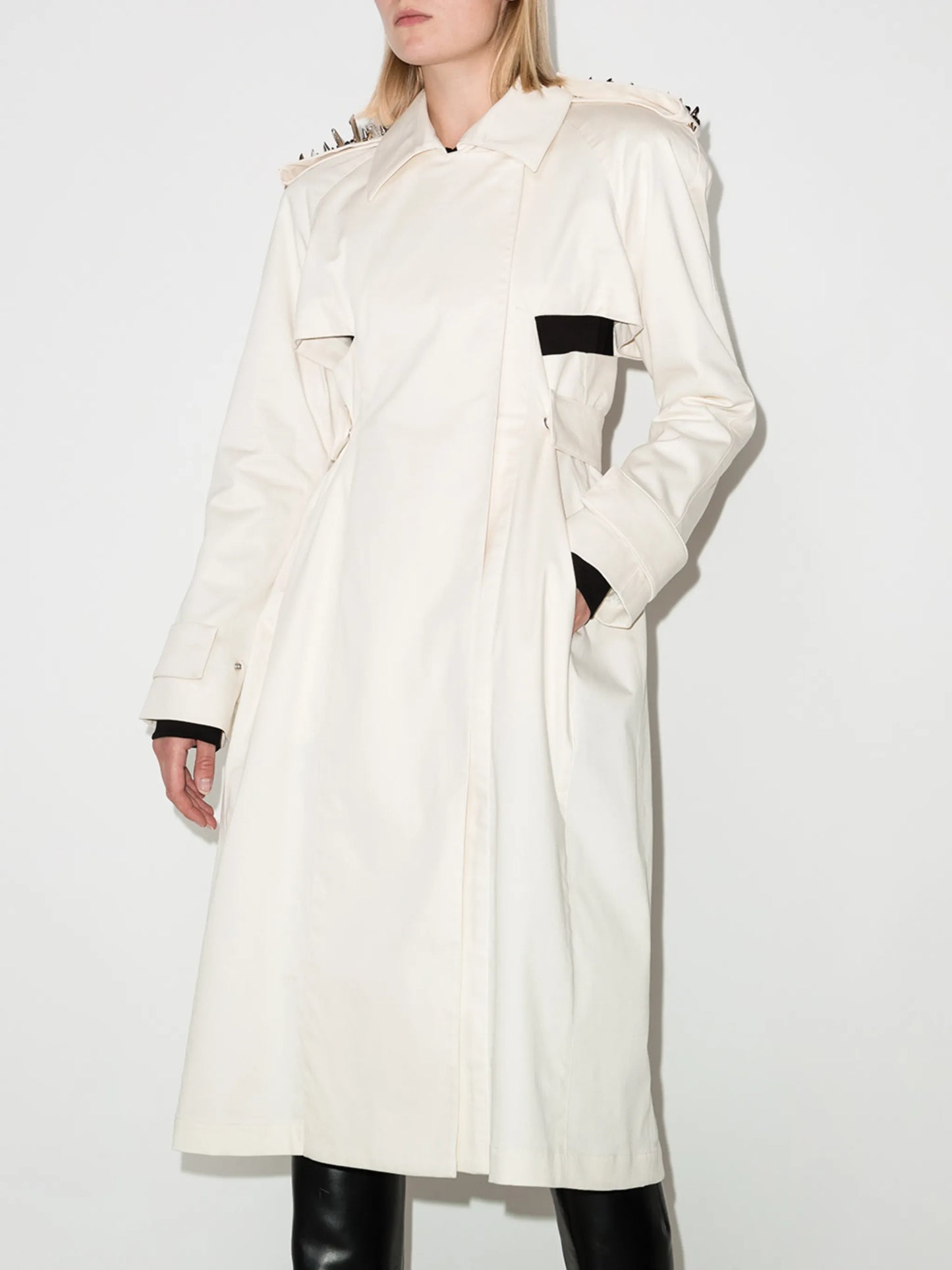 stud-embellished trench coat