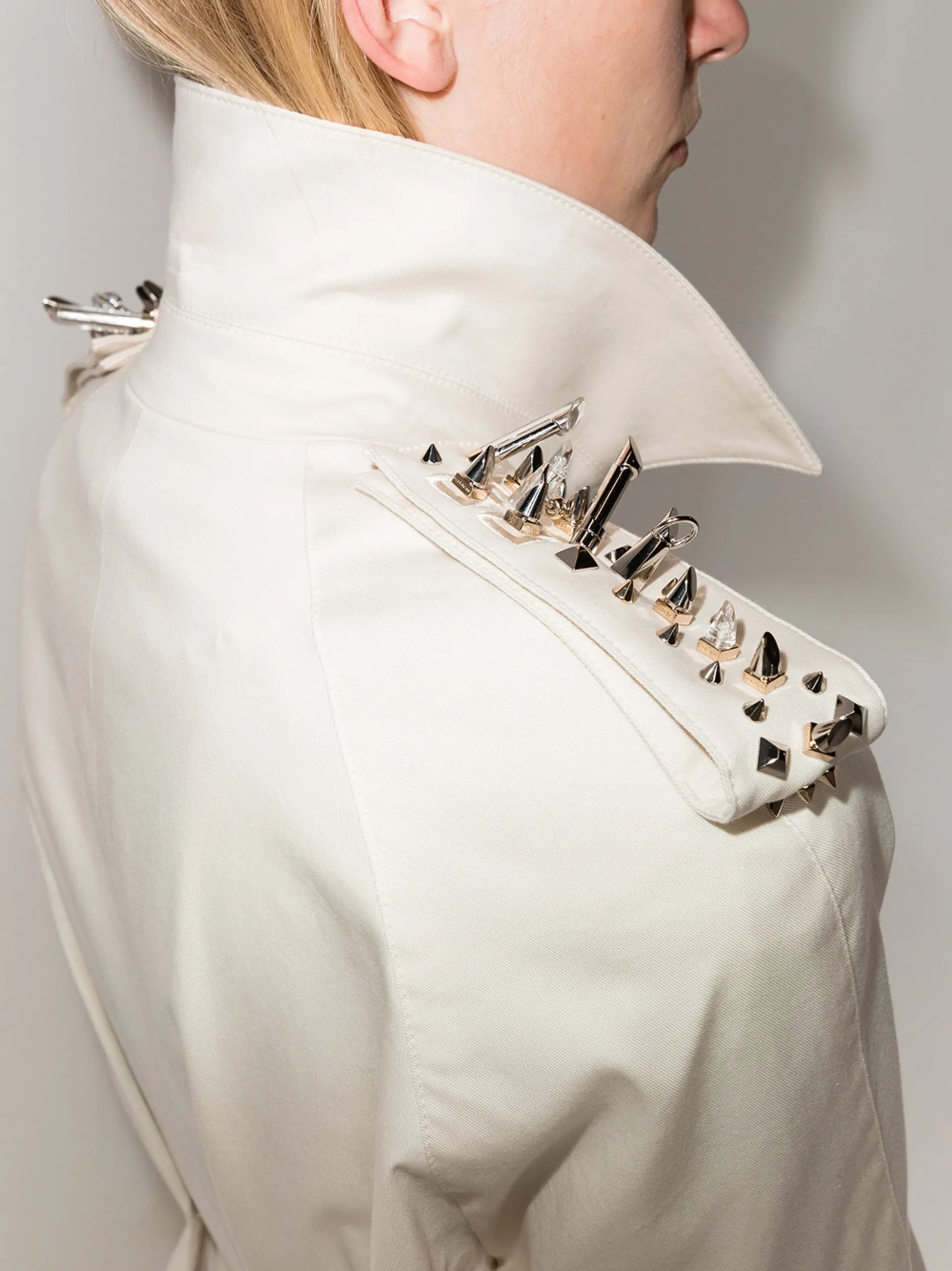 stud-embellished trench coat