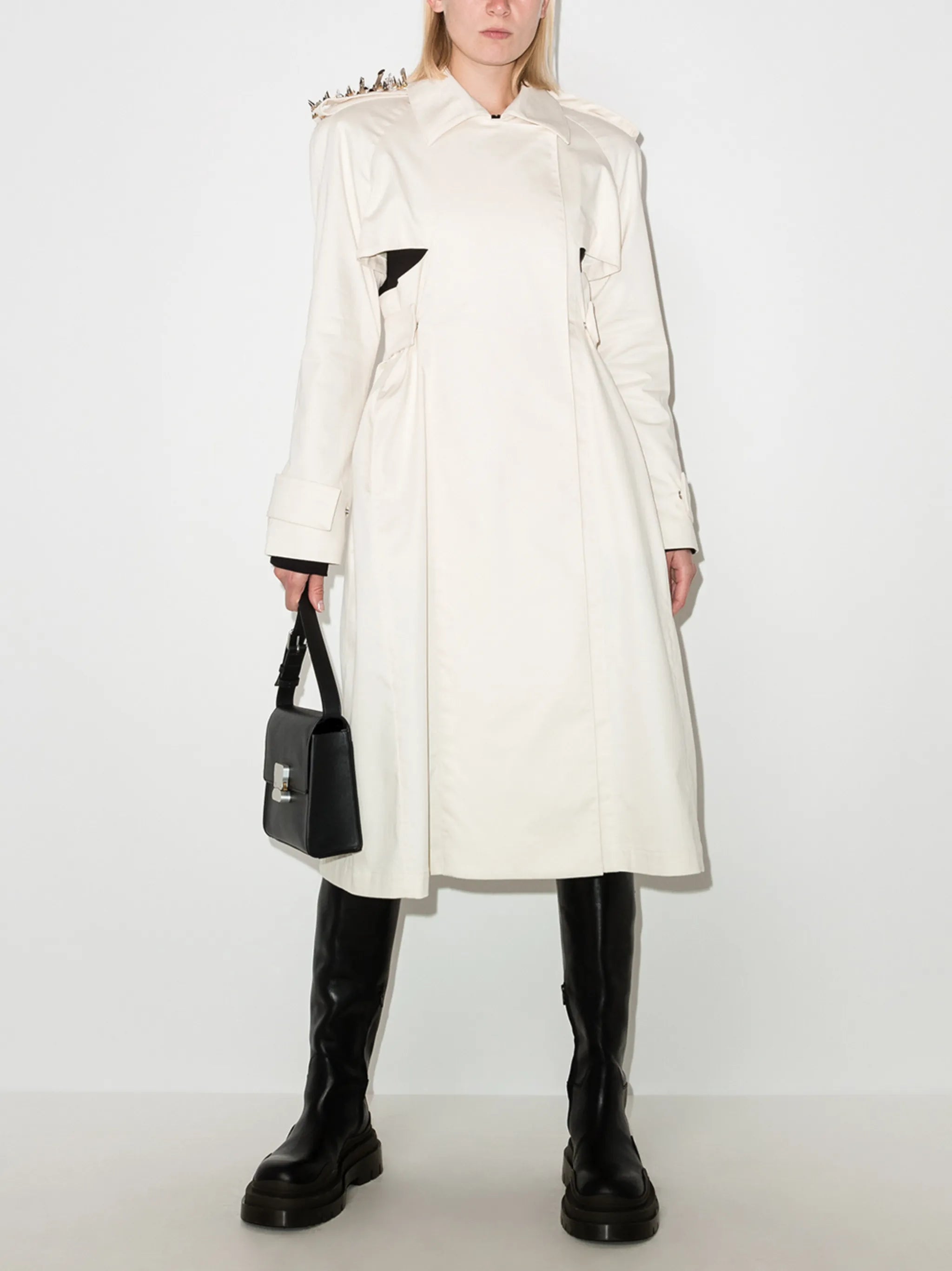 stud-embellished trench coat