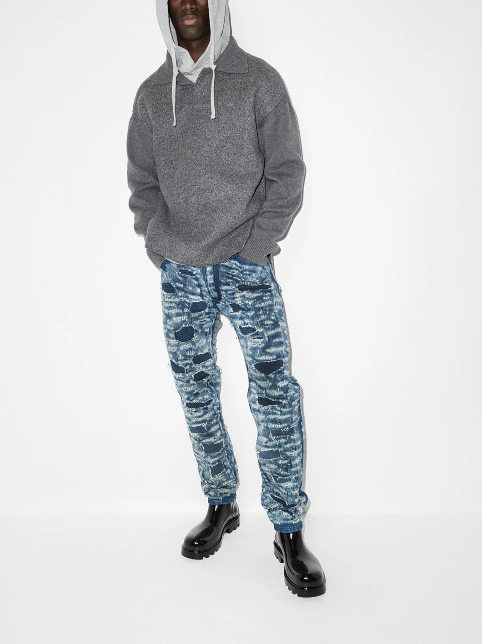 distressed ripped slim-fit jeans