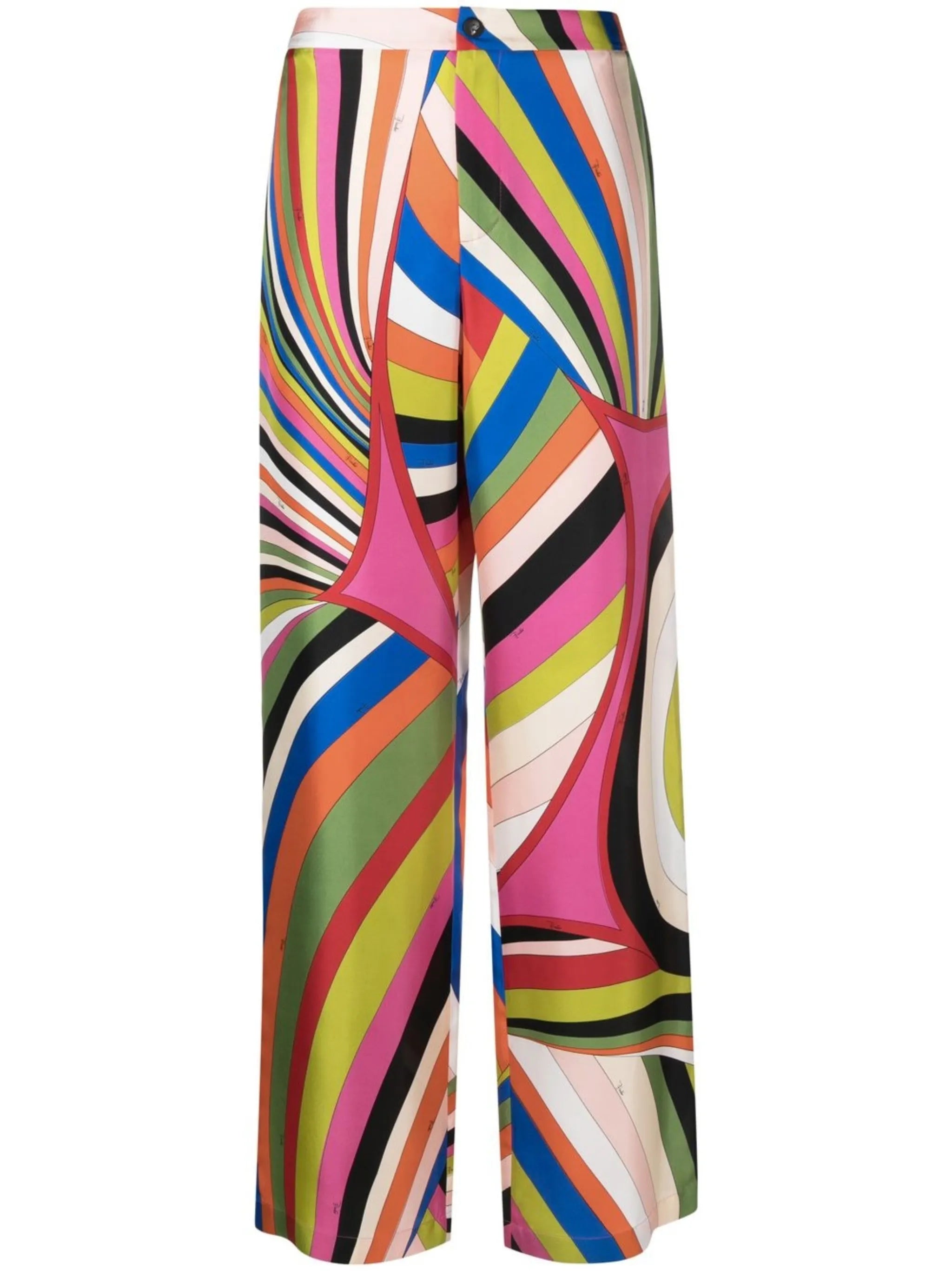 Iride-print wide-leg silk trousers