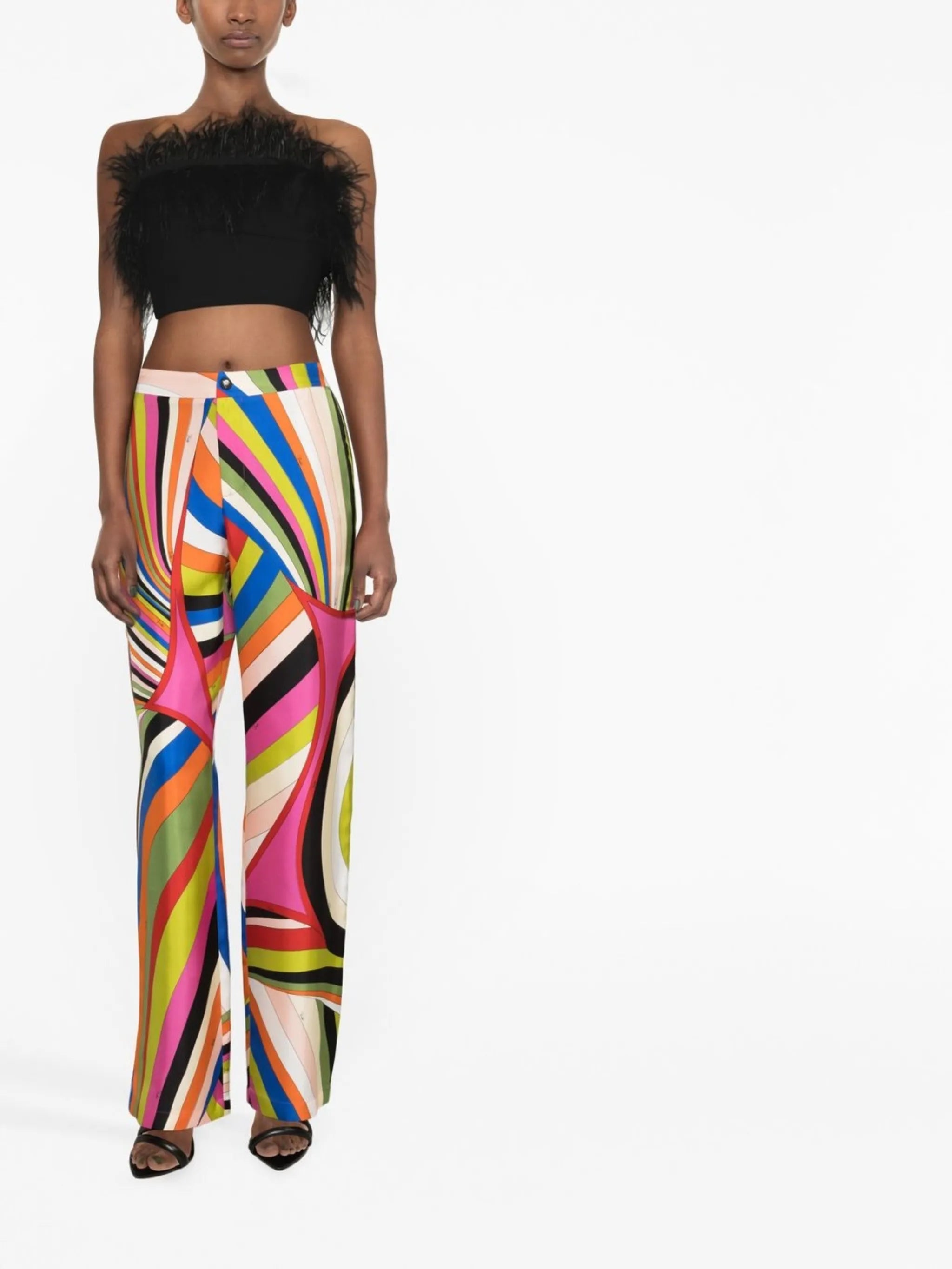 Iride-print wide-leg silk trousers