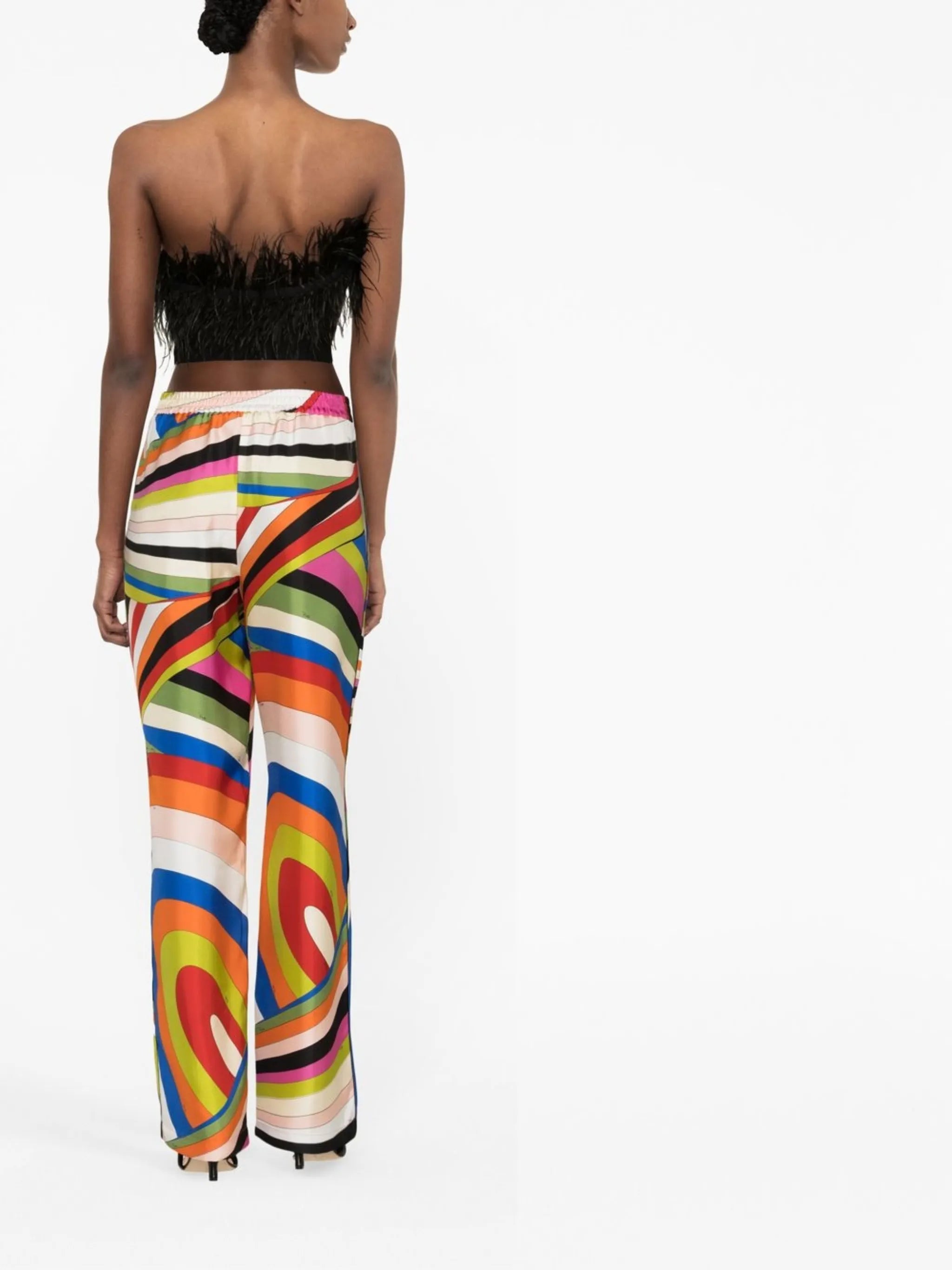 Iride-print wide-leg silk trousers