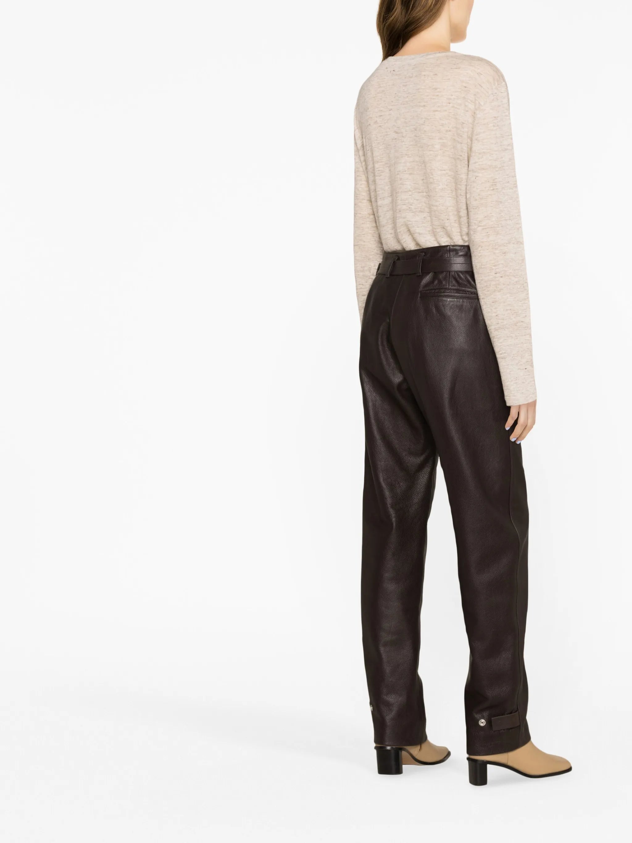 long-sleeve V-neck linen top