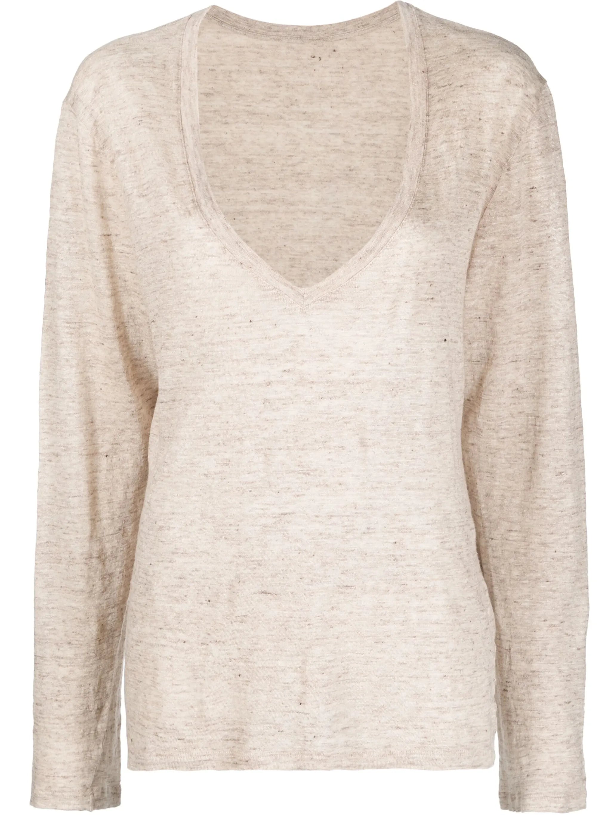 long-sleeve V-neck linen top