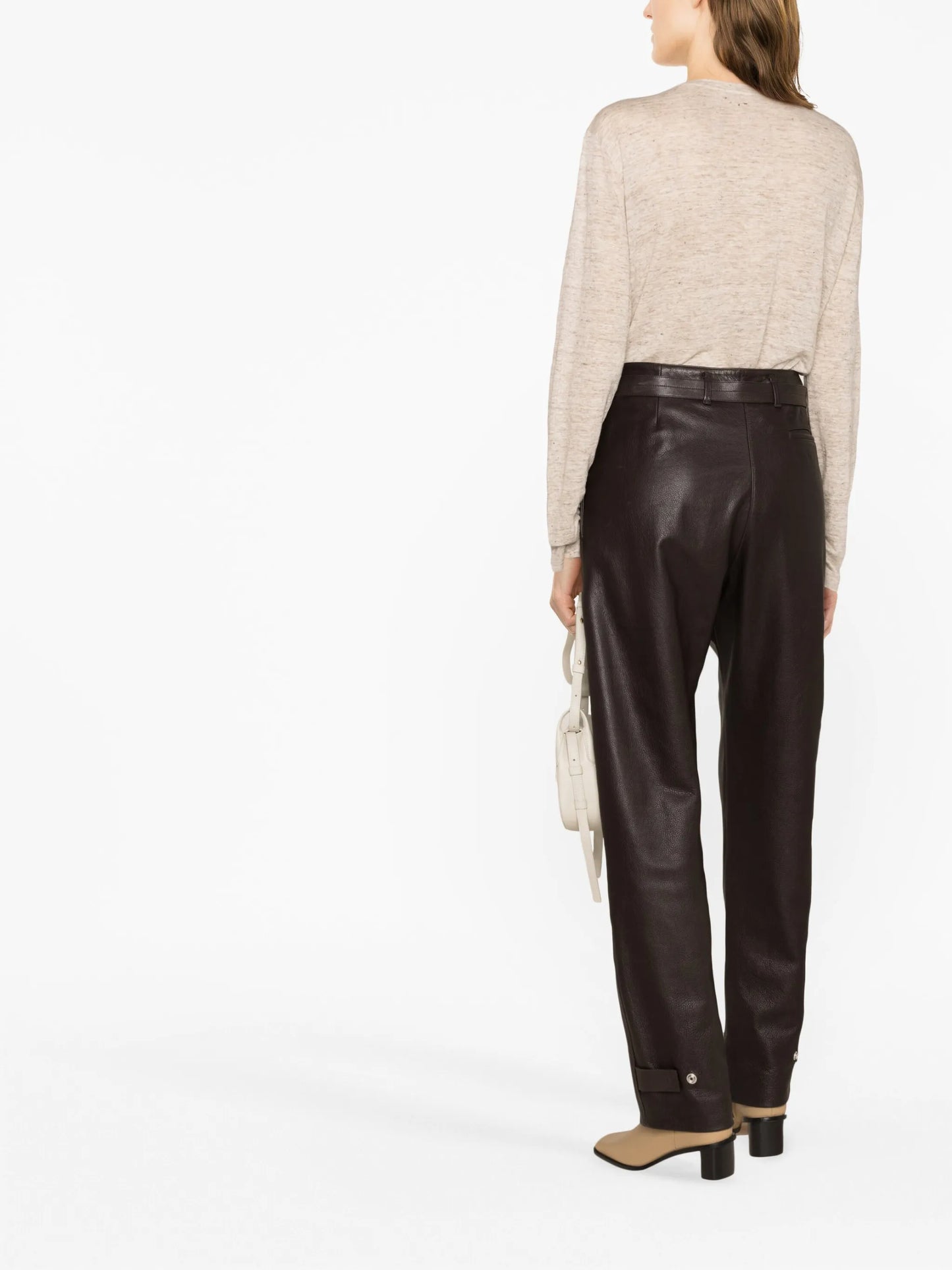 long-sleeve V-neck linen top