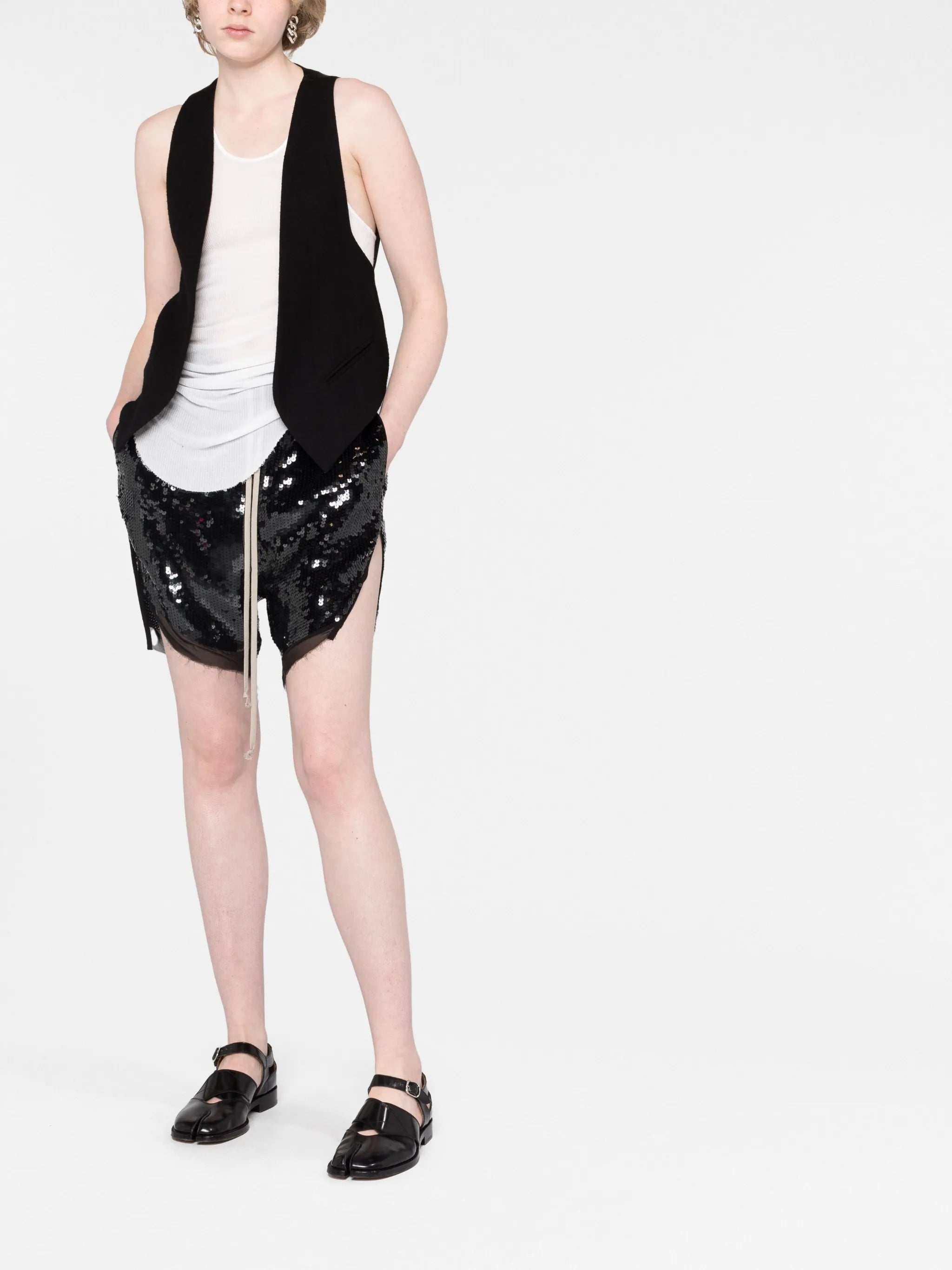 sequin-embellished track shorts