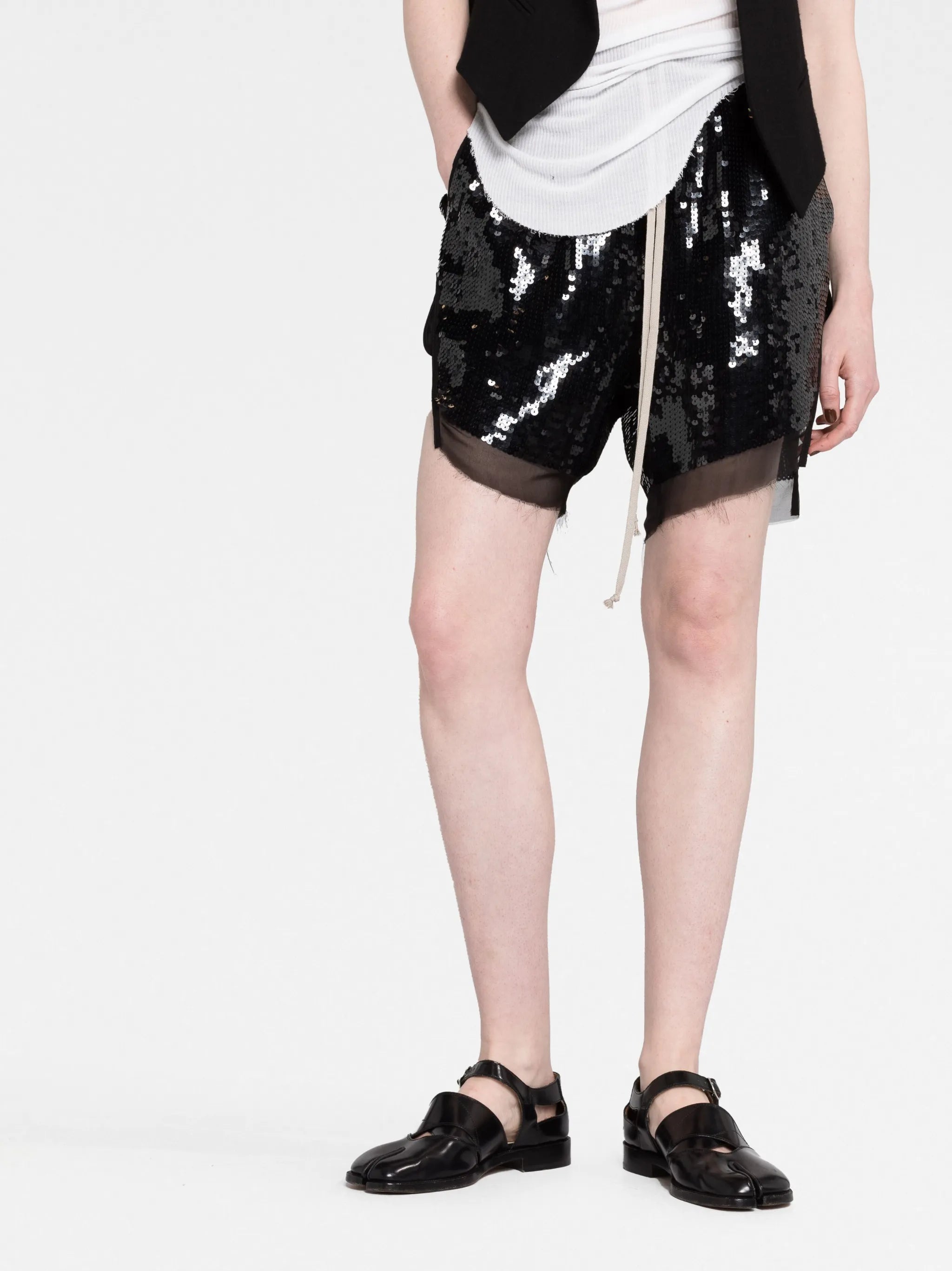 sequin-embellished track shorts