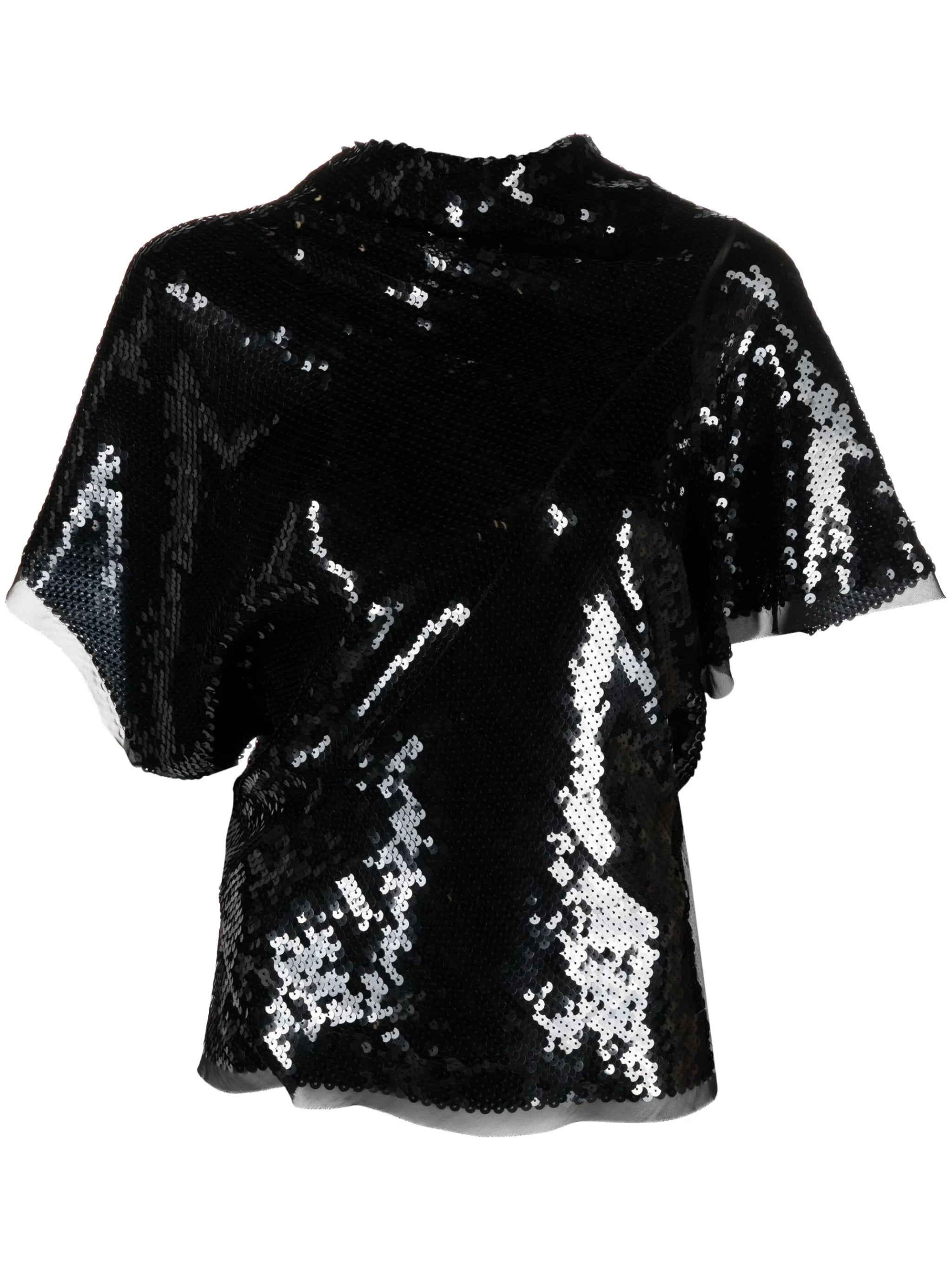 sequin-embellished silk T-shirt