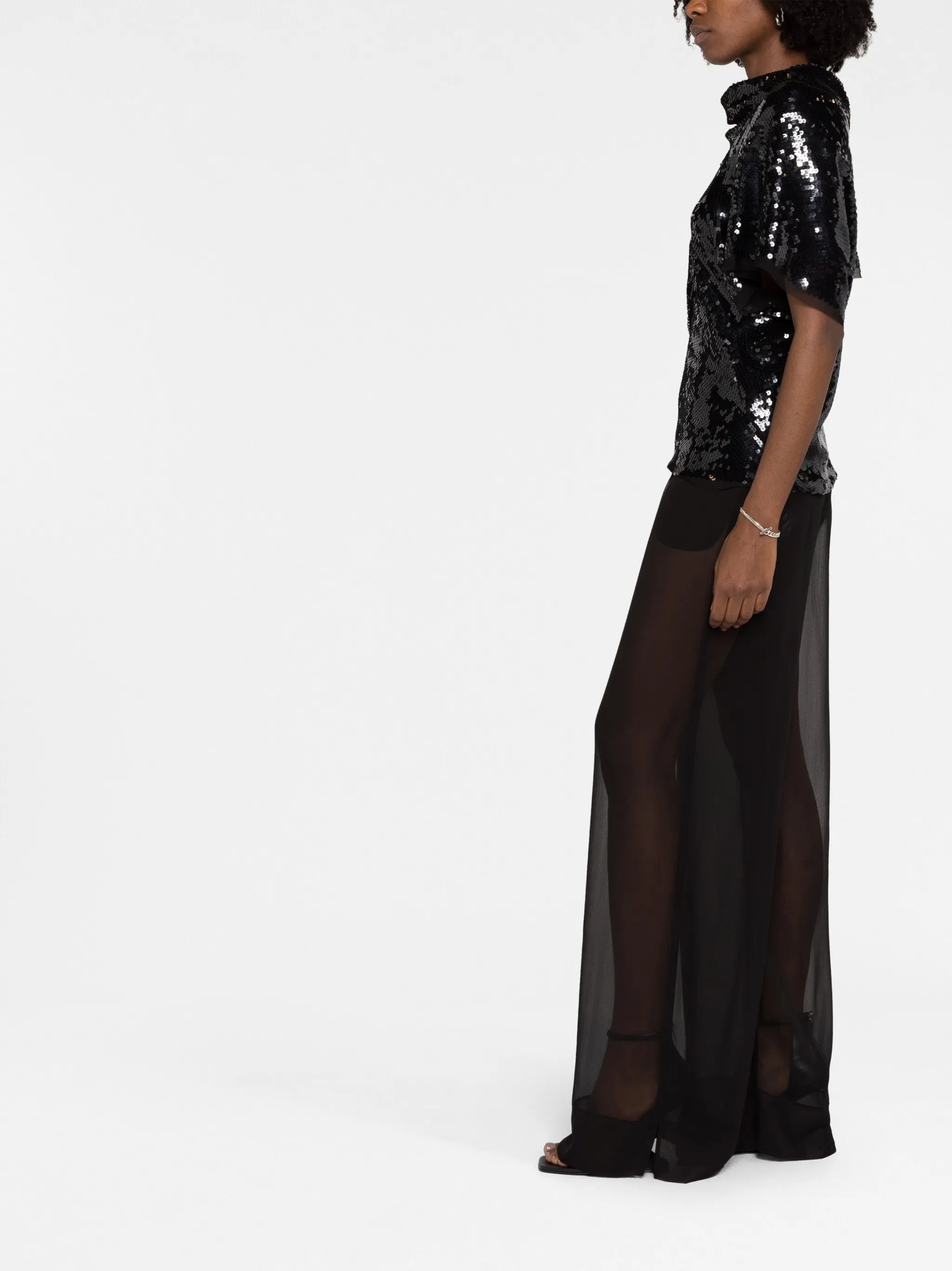 sequin-embellished silk T-shirt