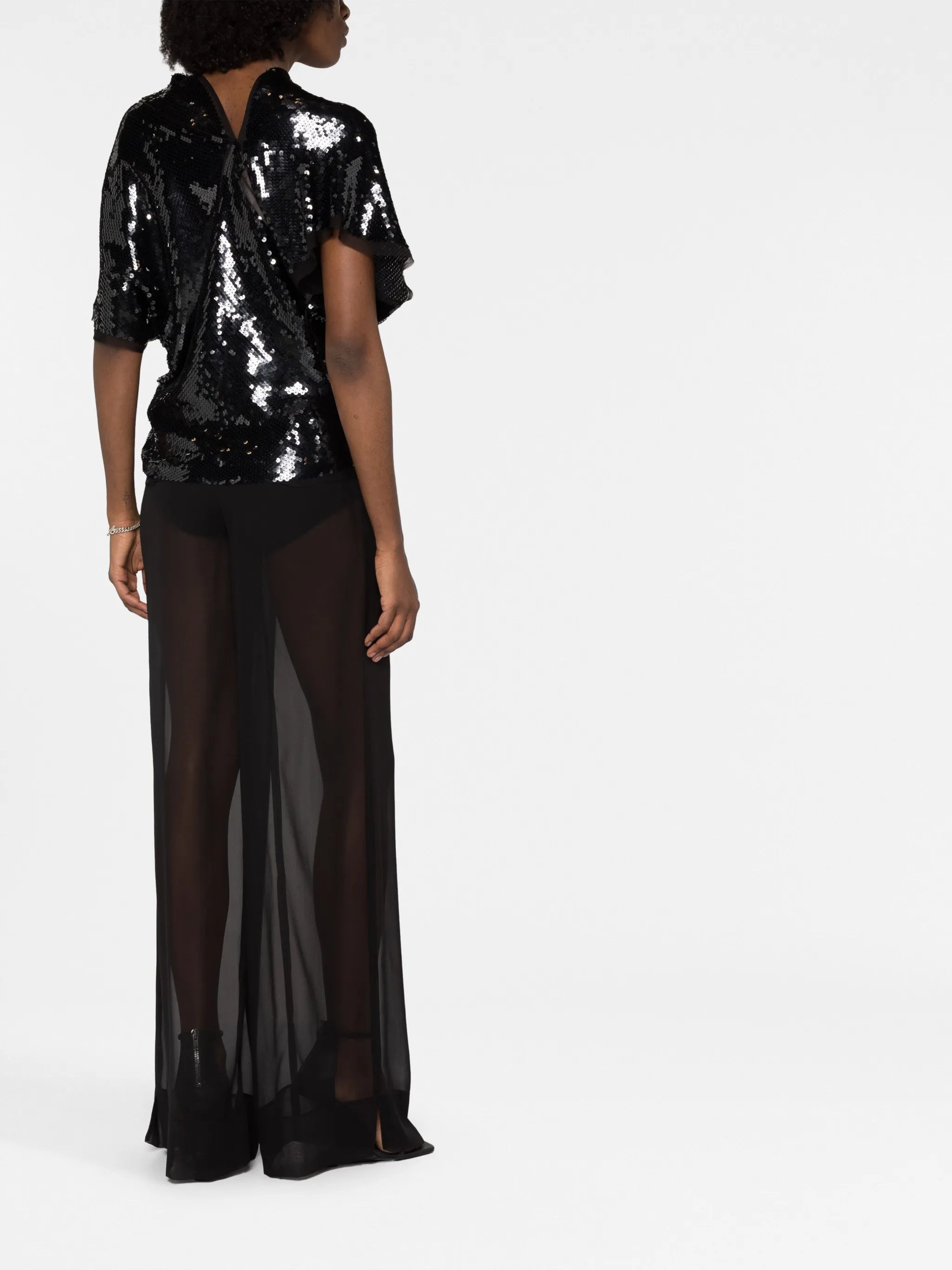 sequin-embellished silk T-shirt