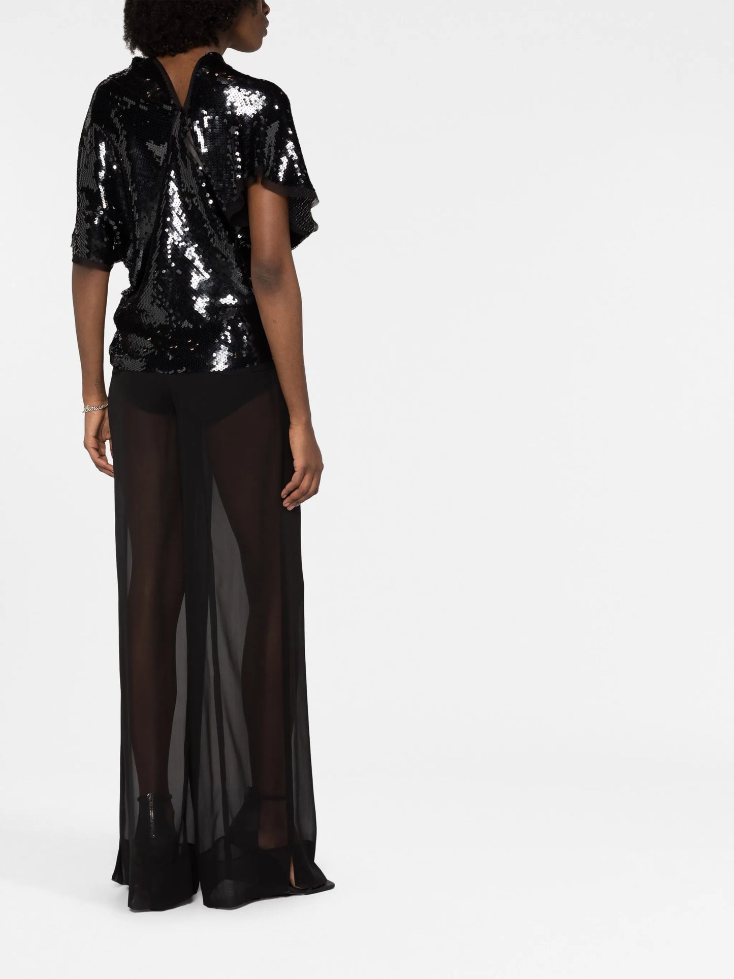 sequin-embellished silk T-shirt