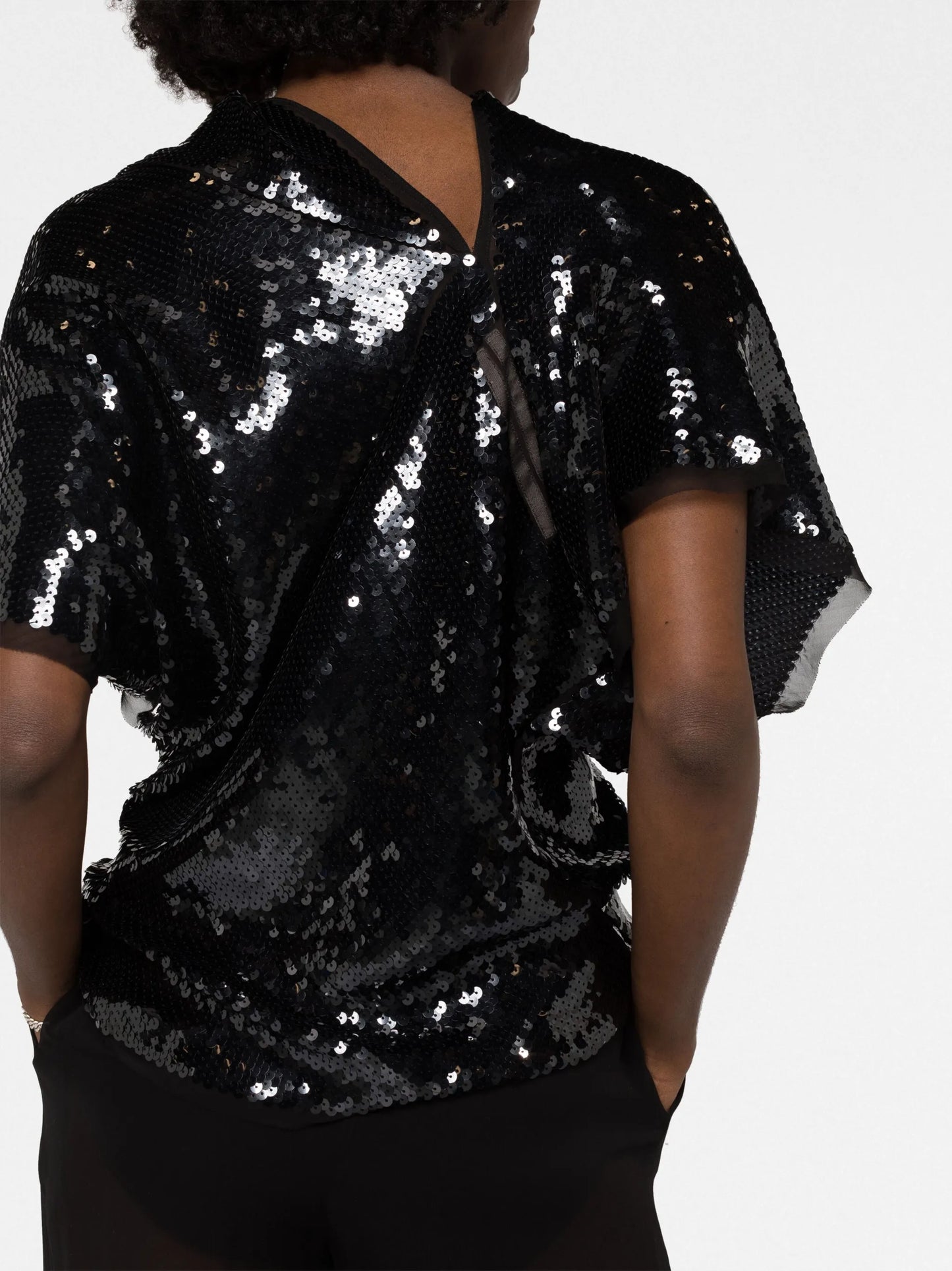 sequin-embellished silk T-shirt